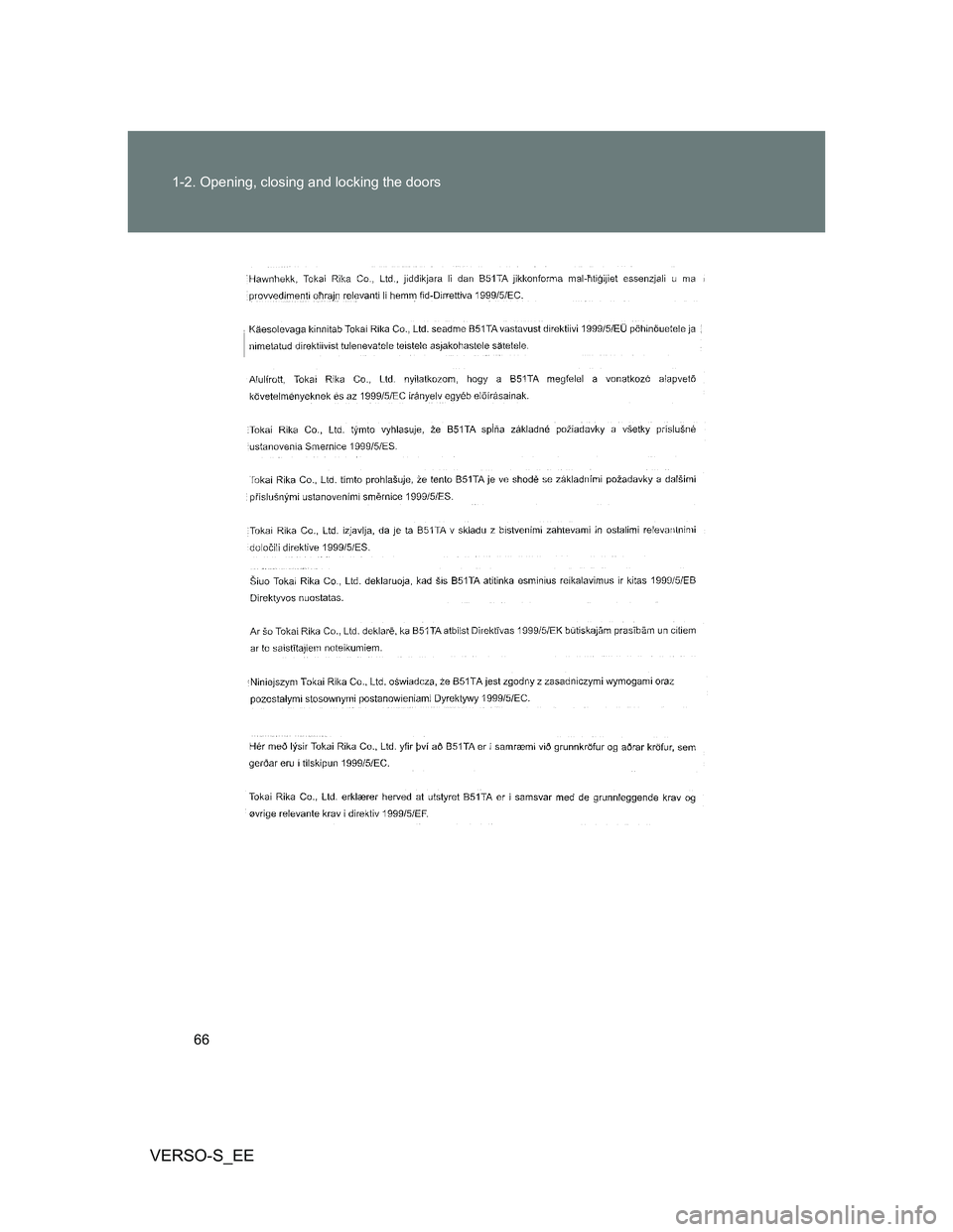 TOYOTA VERSO S 2014  Owners Manual 66 1-2. Opening, closing and locking the doors
VERSO-S_EE 