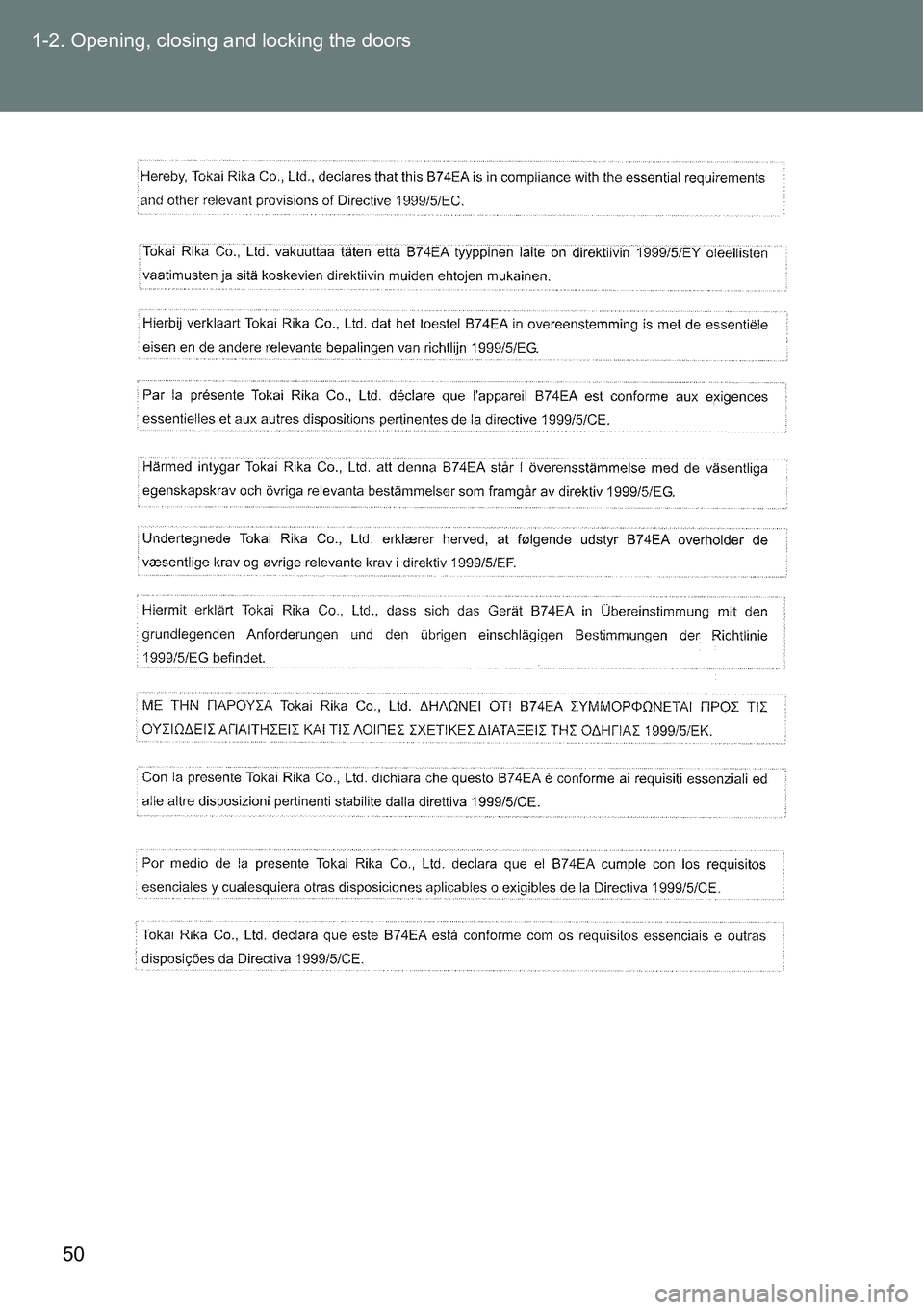 TOYOTA VERSO S 2015  Owners Manual 50 1-2. Opening, closing and locking the doors 