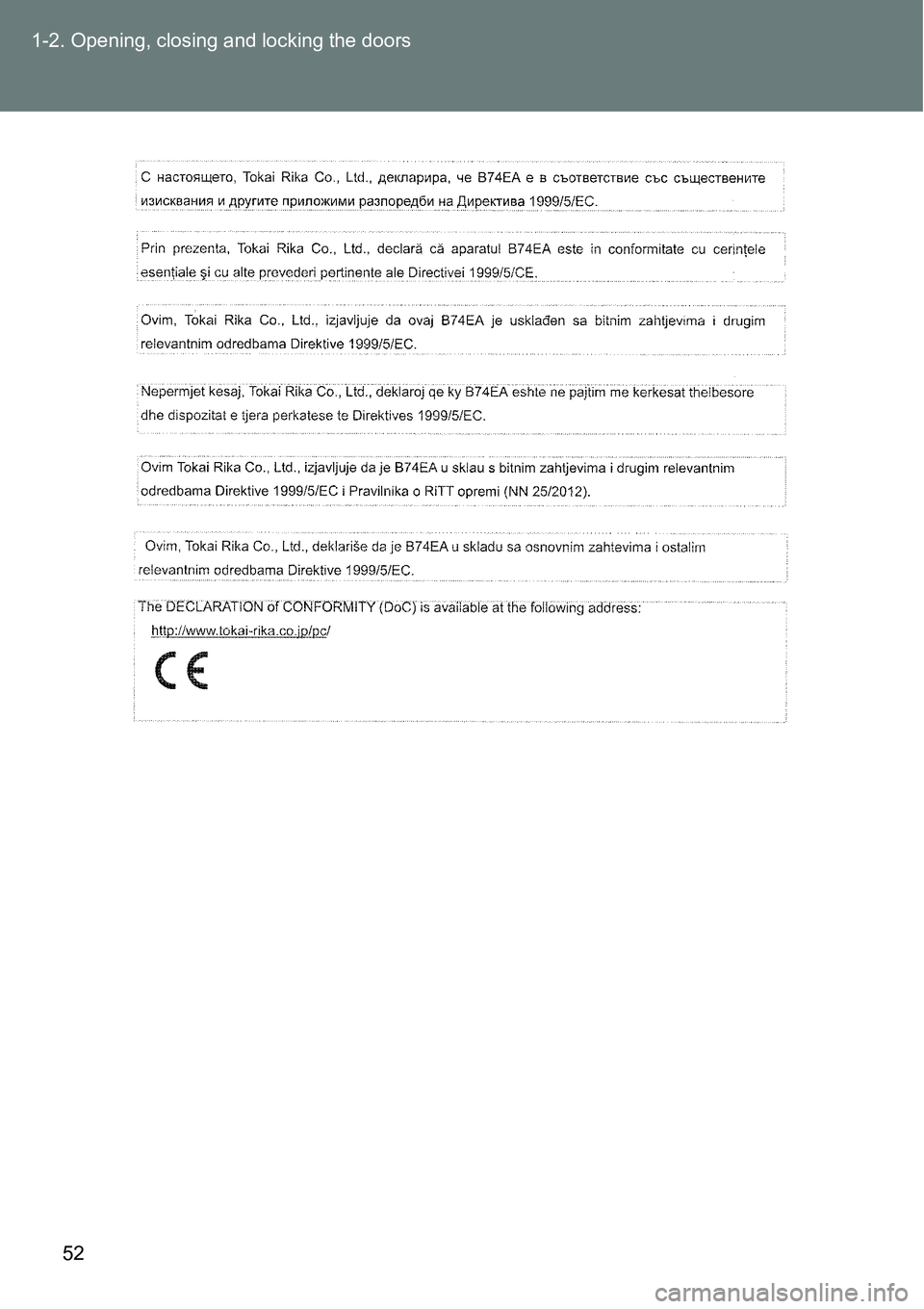 TOYOTA VERSO S 2015  Owners Manual 52 1-2. Opening, closing and locking the doors 