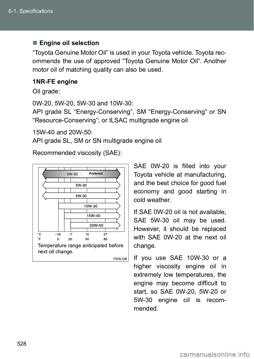 TOYOTA VERSO S 2015  Owners Manual 528 6-1. Specifications
Engine oil selection
“Toyota Genuine Motor Oil” is used in your Toyota vehicle. Toyota rec-
ommends the use of approved “Toyota Genuine Motor Oil”. Another
motor oil