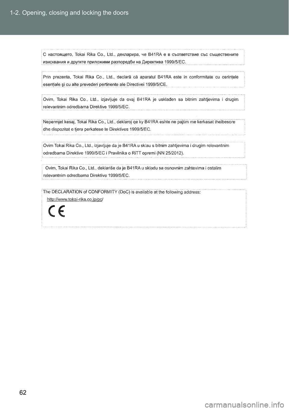 TOYOTA VERSO S 2015  Owners Manual 62 1-2. Opening, closing and locking the doors 