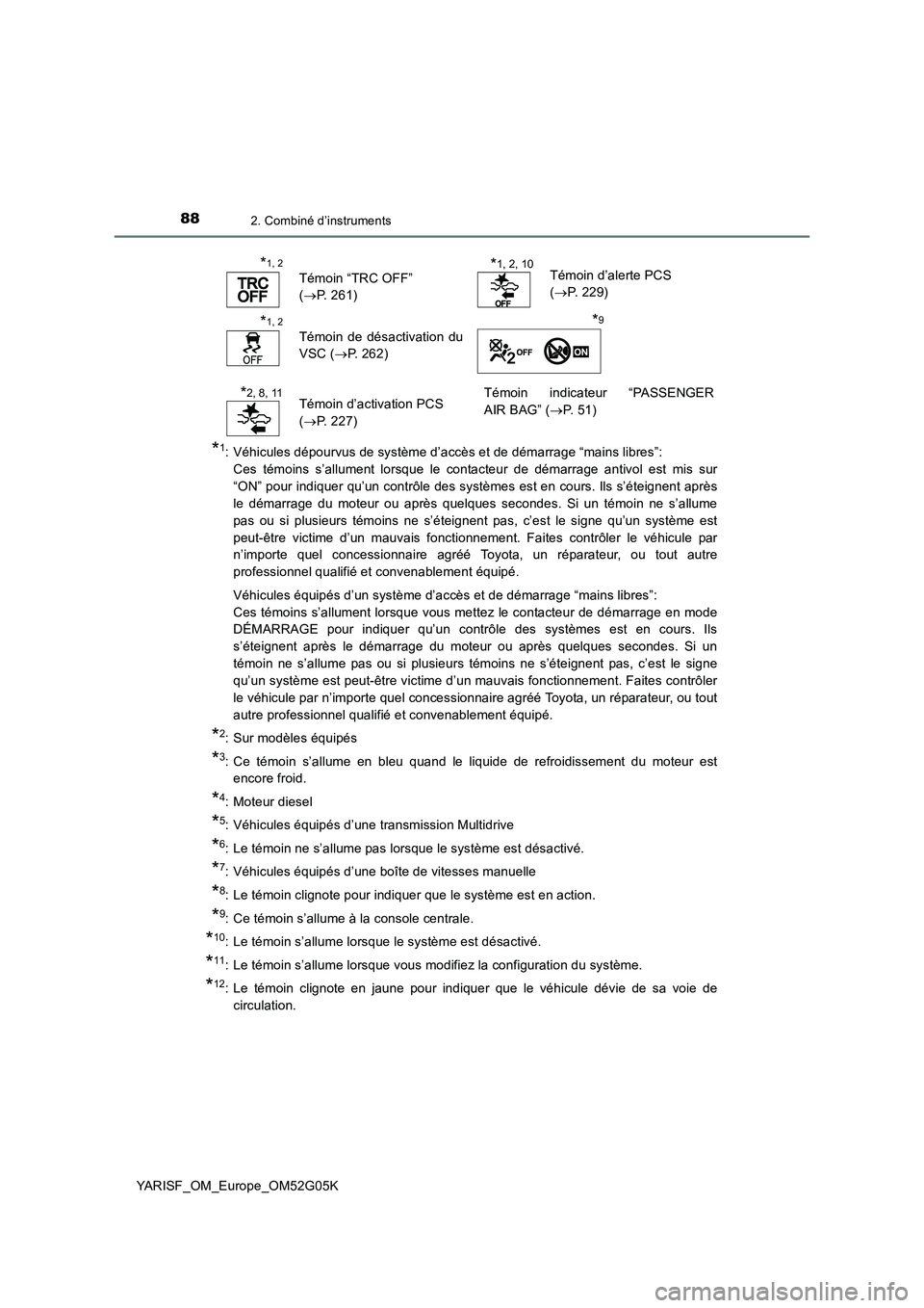 TOYOTA YARIS 2016 Notices Demploi (in French) 882. Combiné d’instruments
YARISF_OM_Europe_OM52G05K
*1: Véhicules dépourvus de système d’accès et de démarrage “mains libres”:
Ces témoins s’allument lorsque le contacteur de déma TOYOTA YARIS 2016 Notices Demploi (in French) 882. Combiné d’instruments
YARISF_OM_Europe_OM52G05K
*1: Véhicules dépourvus de système d’accès et de démarrage “mains libres”:
Ces témoins s’allument lorsque le contacteur de déma