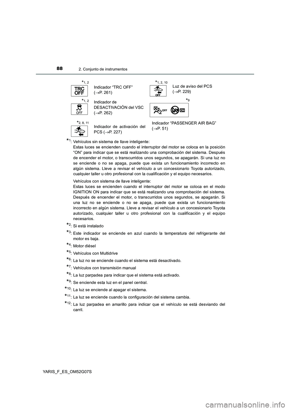 TOYOTA YARIS 2016 Manuale de Empleo (in Spanish) 882. Conjunto de instrumentos
YARIS_F_ES_OM52G07S
*1: Vehículos sin sistema de llave inteligente:
Estas luces se encienden cuando el interruptor del motor se coloca en la posición
“ON” para in TOYOTA YARIS 2016 Manuale de Empleo (in Spanish) 882. Conjunto de instrumentos
YARIS_F_ES_OM52G07S
*1: Vehículos sin sistema de llave inteligente:
Estas luces se encienden cuando el interruptor del motor se coloca en la posición
“ON” para in