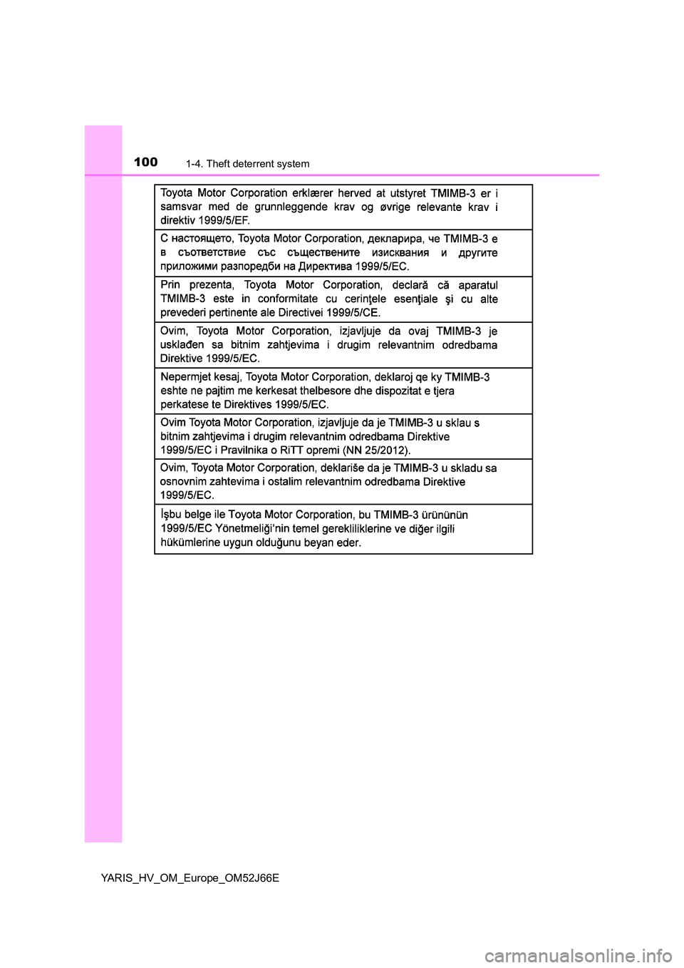 TOYOTA YARIS 2018  Owners Manual 1001-4. Theft deterrent system
YARIS_HV_OM_Europe_OM52J66E 