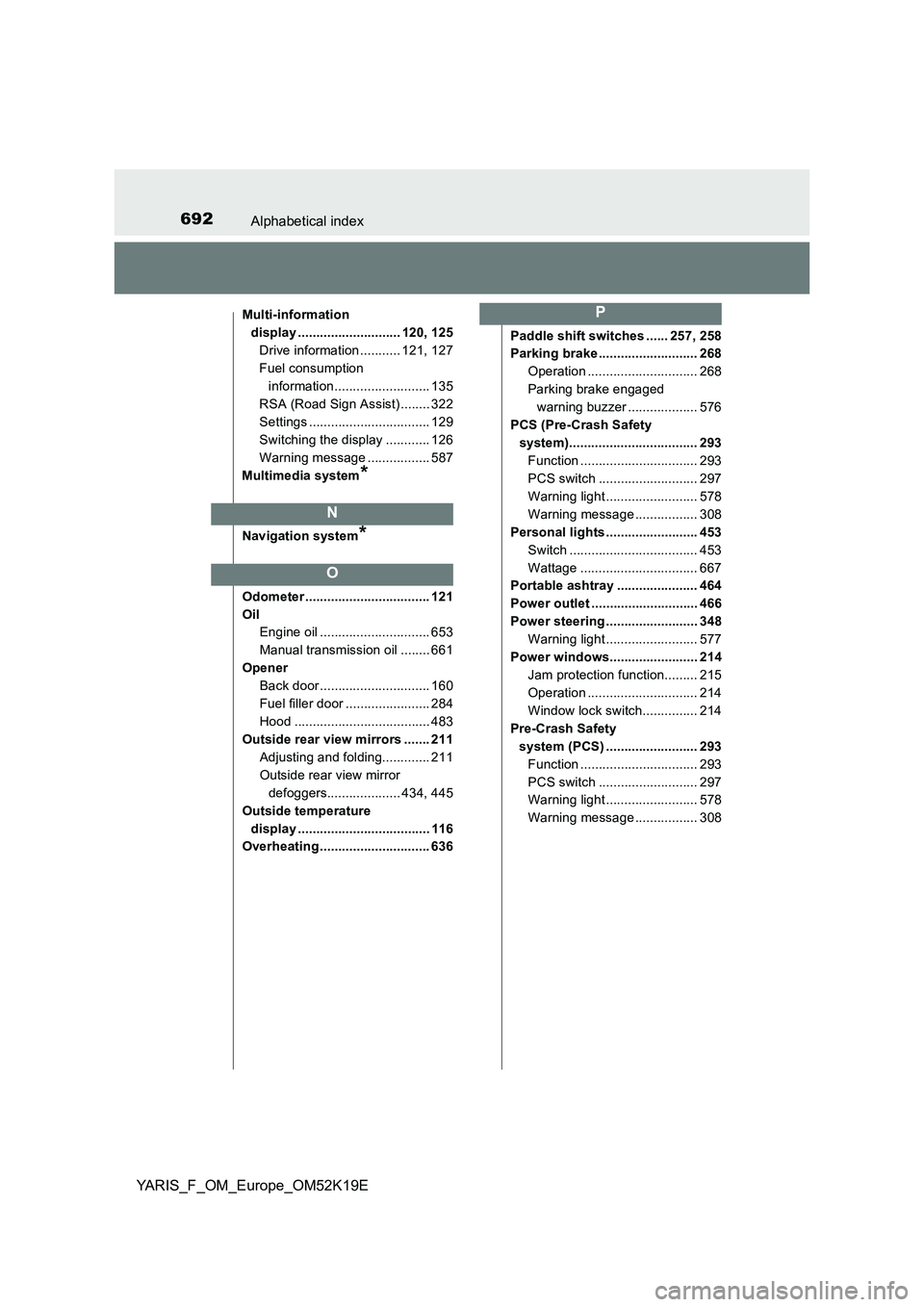 TOYOTA YARIS 2019 Owners Manual 692Alphabetical index
YARIS_F_OM_Europe_OM52K19E
Multi-information
display ............................ 120, 125
Drive information ........... 121, 127
Fuel consumption
information ............... TOYOTA YARIS 2019 Owners Manual 692Alphabetical index
YARIS_F_OM_Europe_OM52K19E
Multi-information
display ............................ 120, 125
Drive information ........... 121, 127
Fuel consumption
information ...............