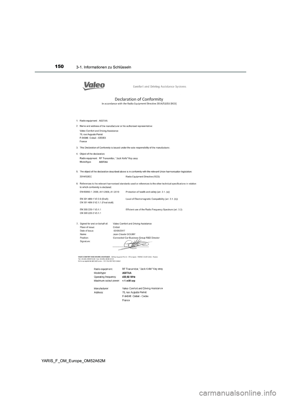 TOYOTA YARIS 2020  Betriebsanleitungen (in German) 1503-1. Informationen zu Schlüsseln
YARIS_F_OM_Europe_OM52A62M 