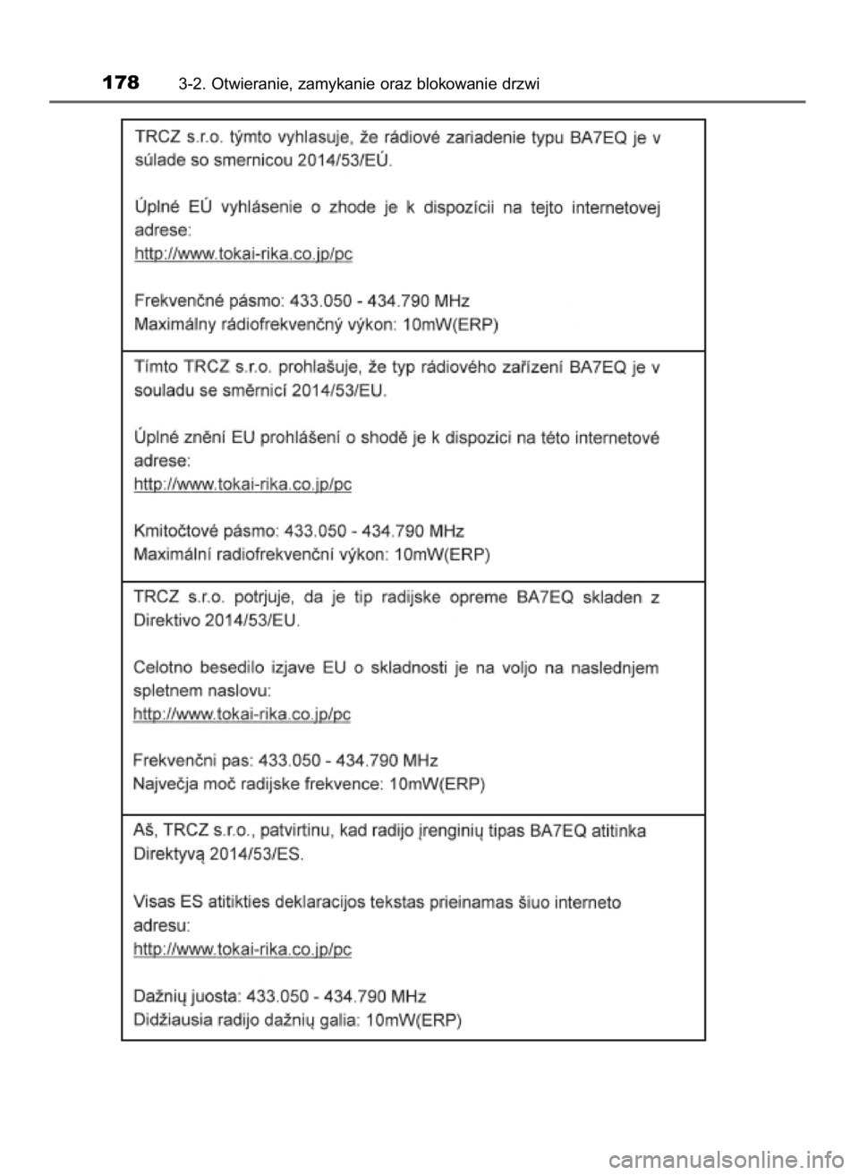 TOYOTA YARIS 2020  Instrukcja obsługi (in Polish) 1783-2. Otwieranie, zamykanie oraz blokowanie drzwi
10 YARIS OM52A54E  8/4/19  11:06  Page 178    (Black plate) 