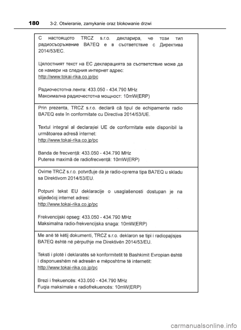 TOYOTA YARIS 2020  Instrukcja obsługi (in Polish) 1803-2. Otwieranie, zamykanie oraz blokowanie drzwi
10 YARIS OM52A54E  8/4/19  11:06  Page 180    (Black plate) 
