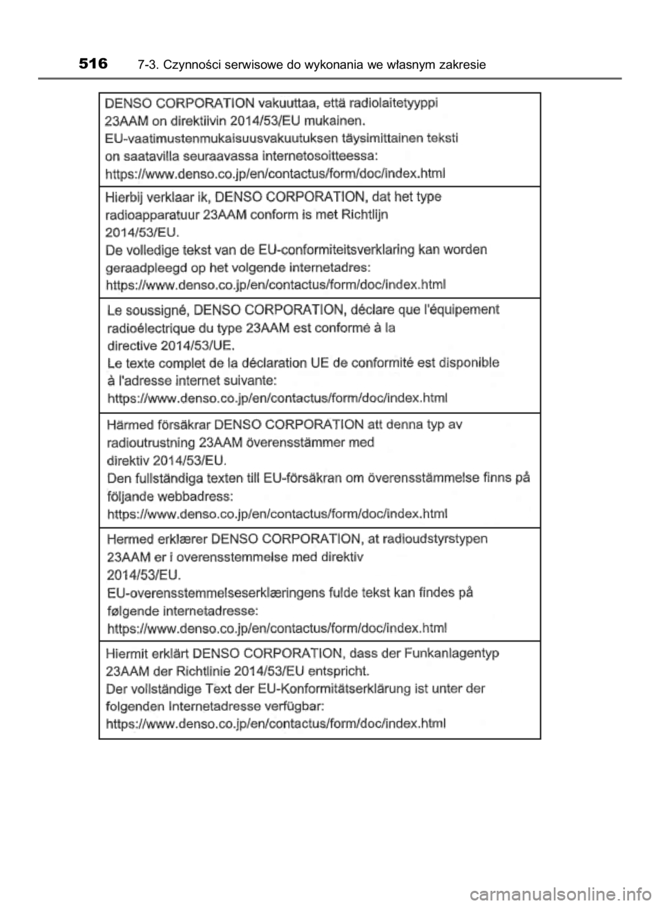 TOYOTA YARIS 2020  Instrukcja obsługi (in Polish) 5167-3. CzynnoÊci serwisowe do wykonania we w∏asnym zakresie
10 YARIS OM52A54E  8/4/19  11:07  Page 516    (Black plate) 