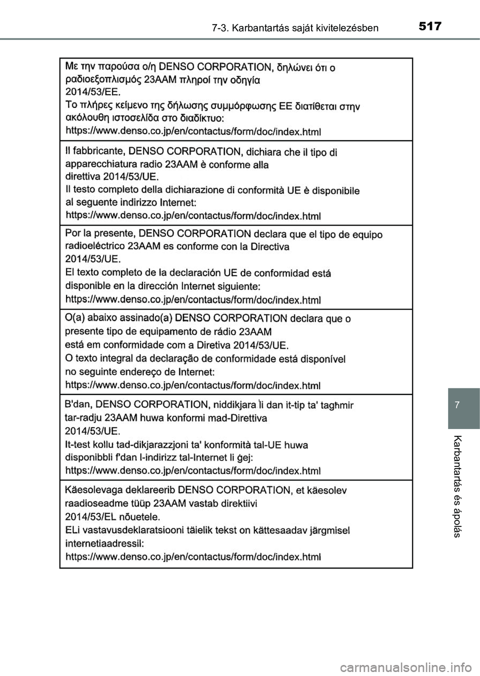 TOYOTA YARIS 2020  Kezelési útmutató (in Hungarian) 5177-3. Karbantartás saját kivitelezésben
7
Karbantartás és ápolás 