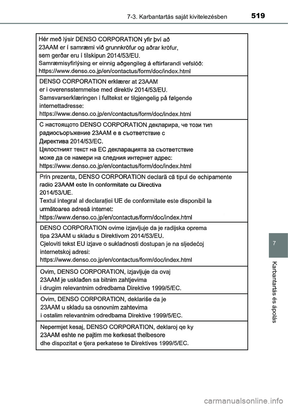 TOYOTA YARIS 2020  Kezelési útmutató (in Hungarian) 5197-3. Karbantartás saját kivitelezésben
7
Karbantartás és ápolás 