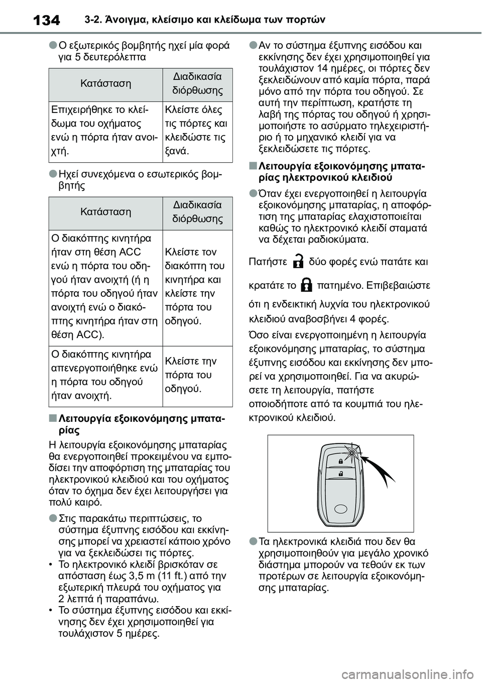 TOYOTA YARIS 2021  ΟΔΗΓΌΣ ΧΡΉΣΗΣ (in Greek) 1343-2. Άνοιγμα, κλείσιμο και κλείδωμα των πορτών
●Ο εξωτερικός βομβητής ηχεί μία φορά 
για 5 δευτερόλεπτα
●Ηχεί