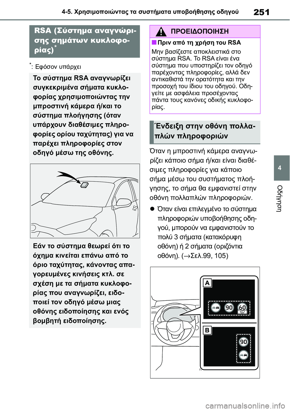 TOYOTA YARIS 2021  ΟΔΗΓΌΣ ΧΡΉΣΗΣ (in Greek) 251
4 4-5. Χρησιμοποιώντας τα συστήματα υποβοήθησης οδηγού
Οδήγηση
*:Εφόσον υπάρχει
Όταν η μπροστινή κάμερα αναγ