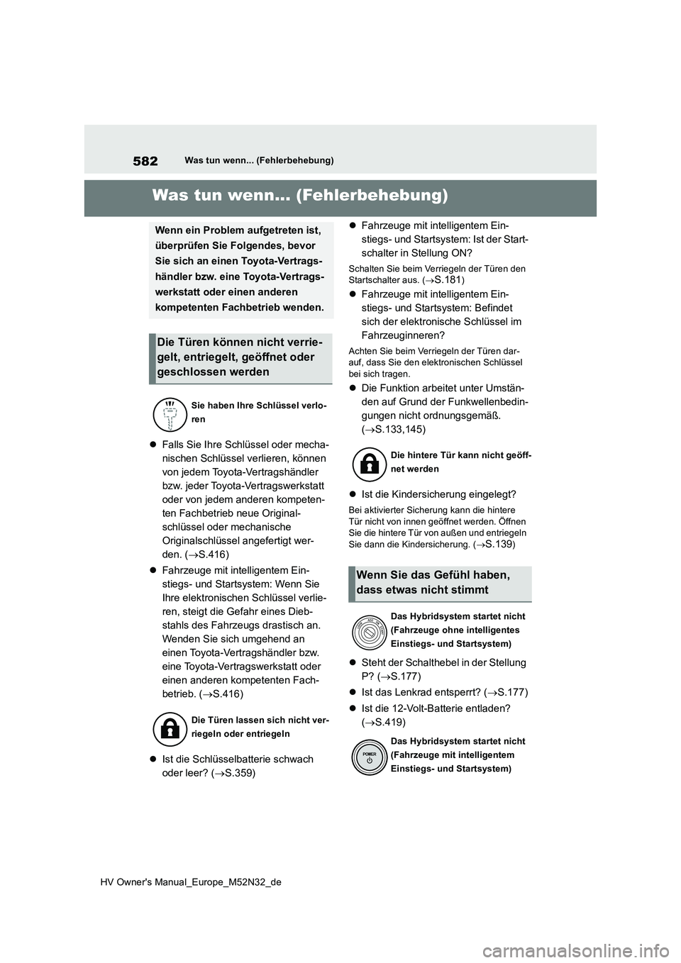 TOYOTA YARIS 2022 Betriebsanleitungen (in German) 582
HV Owner's Manual_Europe_M52N32_de
Was tun wenn... (Fehlerbehebung)
1-1.Was tun wenn... (Fe hle rbe hebun g)Was tun wenn... (Fehlerbehebung)
Falls Sie Ihre Schlüssel oder mecha-
nischen S TOYOTA YARIS 2022 Betriebsanleitungen (in German) 582
HV Owner's Manual_Europe_M52N32_de
Was tun wenn... (Fehlerbehebung)
1-1.Was tun wenn... (Fe hle rbe hebun g)Was tun wenn... (Fehlerbehebung)
Falls Sie Ihre Schlüssel oder mecha-
nischen S