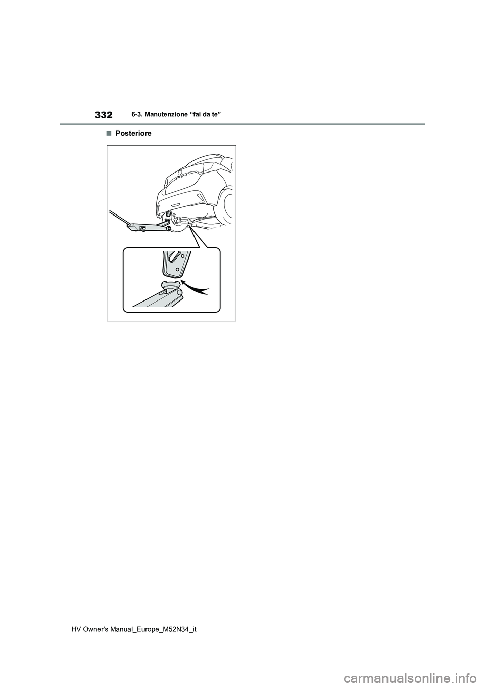 TOYOTA YARIS 2022  Manuale duso (in Italian) 332
HV Owner's Manual_Europe_M52N34_it
6-3. Manutenzione “fai da te”
■Posteriore 