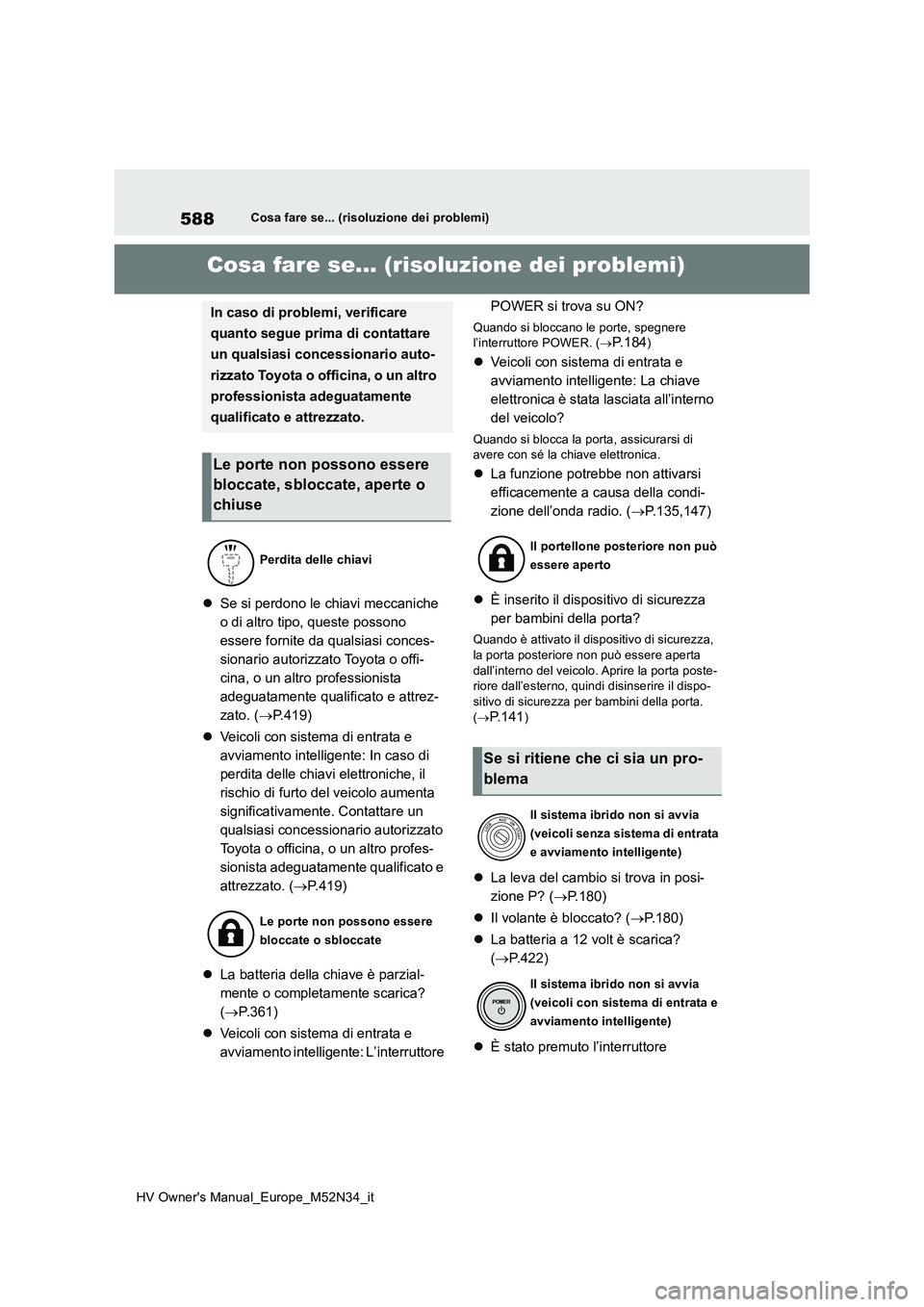 TOYOTA YARIS 2022  Manuale duso (in Italian) 588
HV Owner's Manual_Europe_M52N34_it
Cosa fare se... (risoluzione dei problemi)
1-1.Cosa fare se... (risoluzione dei problemi)Cosa fare se... (risoluzione dei problemi)
Se si perdono le chiav