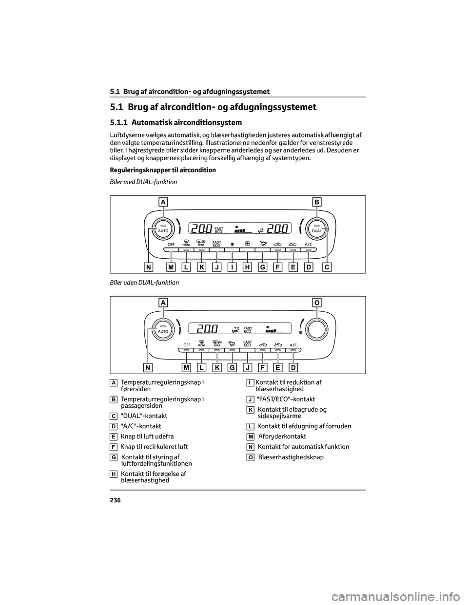 TOYOTA YARIS 2022  Brugsanvisning (in Danish) 5.1 Brug af aircondition- og afdugningssystemet
5.1.1 Automatisk airconditionsystem
Luftdyserne vælges automatisk, og blæserhastigheden justeres automatisk afhængigt af
den valgte temperaturindstil