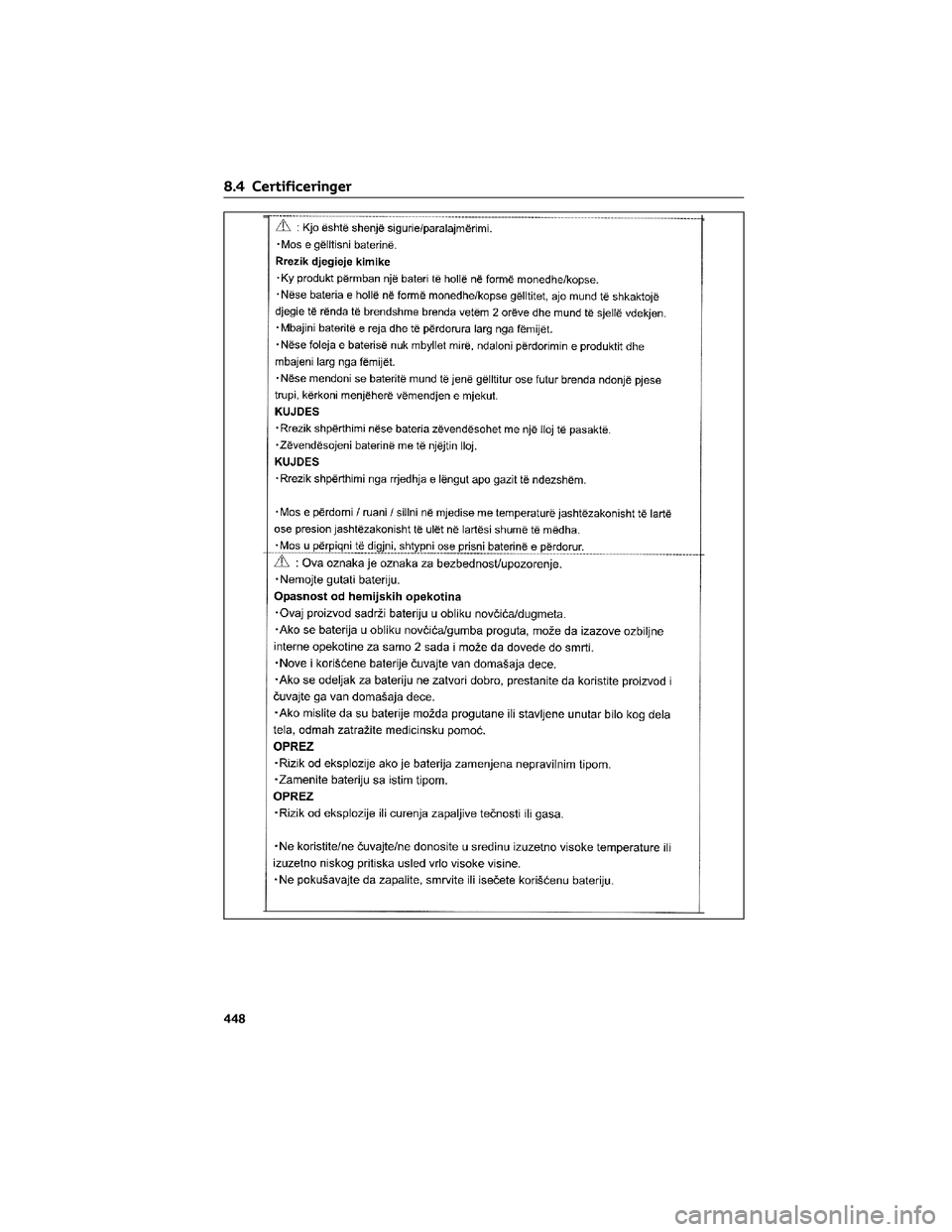 TOYOTA YARIS 2022  Brugsanvisning (in Danish) 8.4 Certificeringer
448 