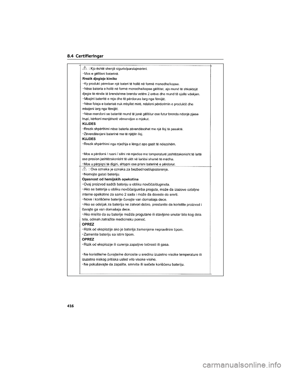 TOYOTA YARIS 2022  Bruksanvisningar (in Swedish) 8.4 Certifieringar
416 