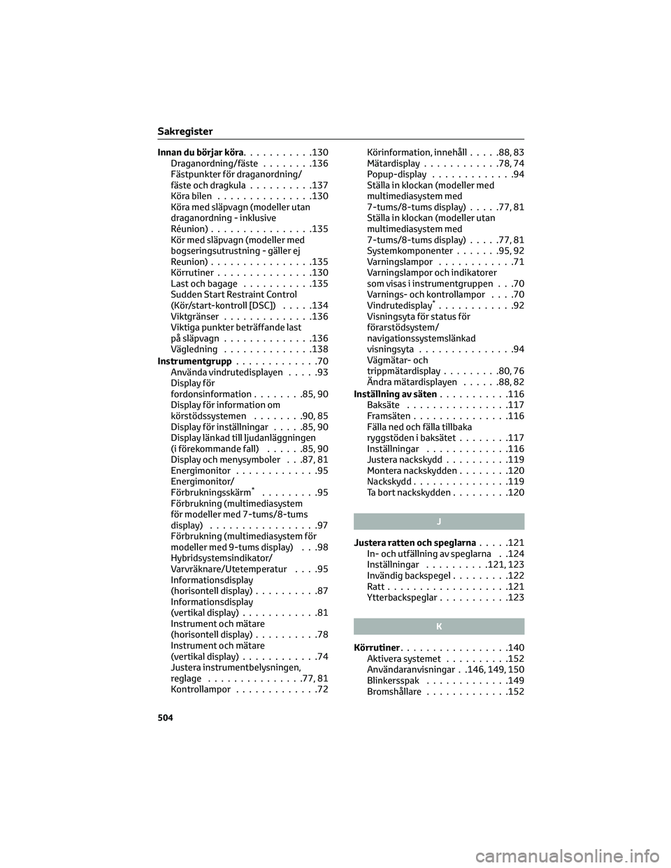 TOYOTA YARIS 2022 Bruksanvisningar (in Swedish) Innan du börjar köra...........130
Draganordning/fäste........136
Fästpunkter för draganordning/
fäste och dragkula..........137
Köra bilen...............130
Köra med släpvagn (modeller utan
TOYOTA YARIS 2022 Bruksanvisningar (in Swedish) Innan du börjar köra...........130
Draganordning/fäste........136
Fästpunkter för draganordning/
fäste och dragkula..........137
Köra bilen...............130
Köra med släpvagn (modeller utan