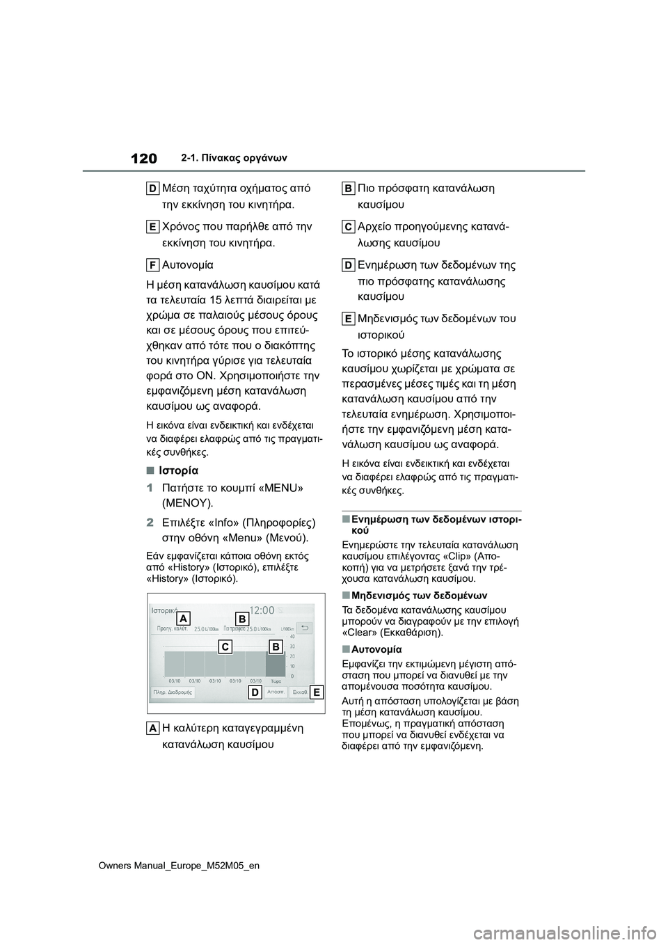 TOYOTA YARIS 2022 ΟΔΗΓΌΣ ΧΡΉΣΗΣ (in Greek) 120
Owners Manual_Europe_M52M05_en
2-1. Πίνακας οργάνων
Μέση ταχύτητα οχήματος από
την εκκίνηση του κινητήρα.
Χρόνος που παρήλ TOYOTA YARIS 2022 ΟΔΗΓΌΣ ΧΡΉΣΗΣ (in Greek) 120
Owners Manual_Europe_M52M05_en
2-1. Πίνακας οργάνων
Μέση ταχύτητα οχήματος από
την εκκίνηση του κινητήρα.
Χρόνος που παρήλ