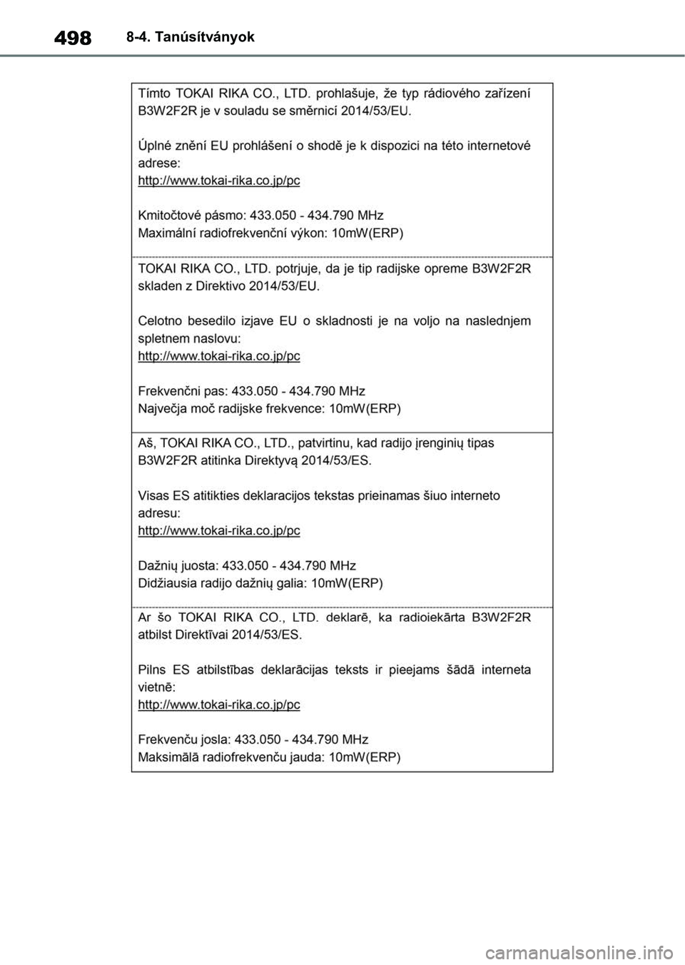 TOYOTA YARIS 2022  Kezelési útmutató (in Hungarian) 4988-4. Tanúsítványok 