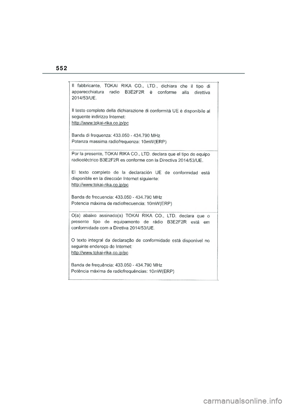 TOYOTA YARIS CROSS 2021  Kasutusjuhend (in Estonian) 552
YARIS CROSS Owners Manual_Europe_M52K60_EE
YARIS_CROSS_HV_OM_Europe_OM52K60EE.book  Page 552  Wednesday, July 7, 2021  8:20 AM 