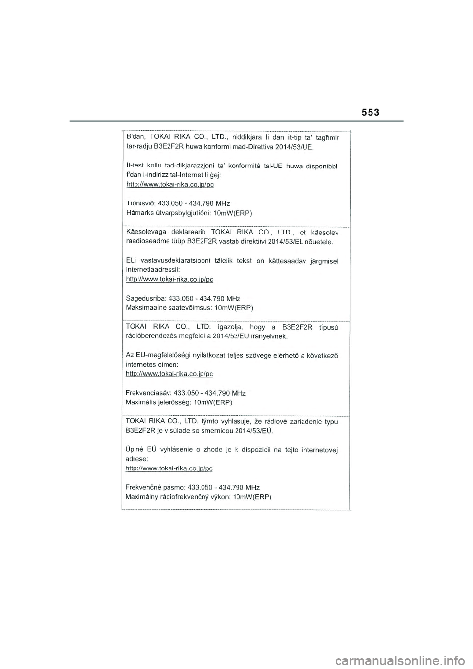 TOYOTA YARIS CROSS 2021  Kasutusjuhend (in Estonian) 553
YARIS CROSS Owners Manual_Europe_M52K60_EE
YARIS_CROSS_HV_OM_Europe_OM52K60EE.book  Page 553  Wednesday, July 7, 2021  8:20 AM 