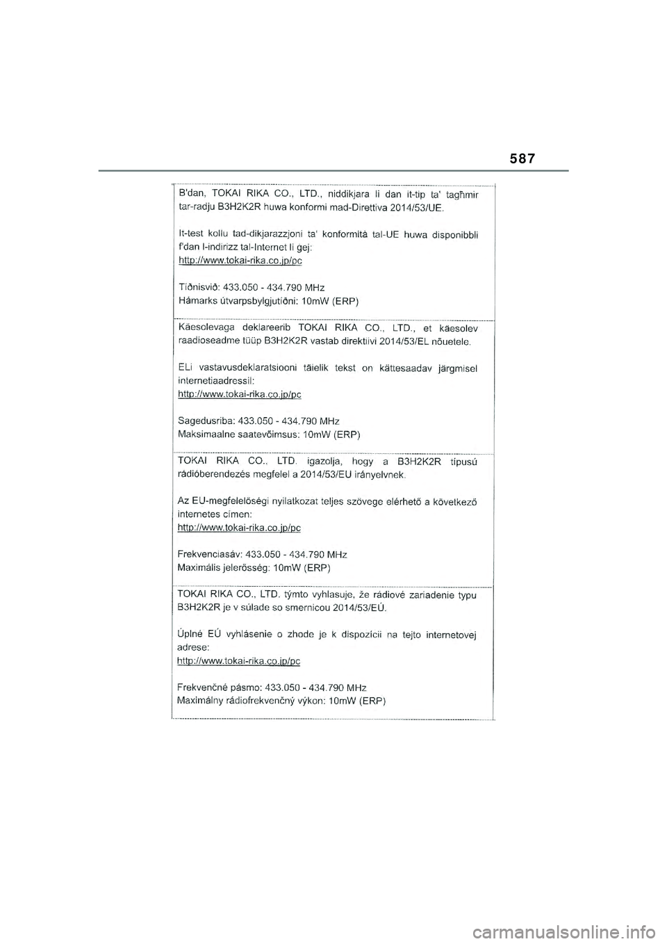TOYOTA YARIS CROSS 2021  Kasutusjuhend (in Estonian) 587
YARIS CROSS Owners Manual_Europe_M52K60_EE
YARIS_CROSS_HV_OM_Europe_OM52K60EE.book  Page 587  Wednesday, July 7, 2021  8:20 AM 