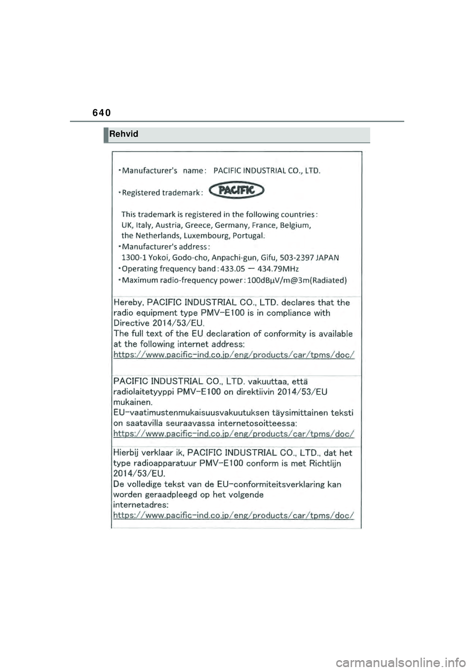 TOYOTA YARIS CROSS 2021  Kasutusjuhend (in Estonian) 640
YARIS CROSS Owners Manual_Europe_M52K60_EE
Rehvid
YARIS_CROSS_HV_OM_Europe_OM52K60EE.book  Page 640  Wednesday, July 7, 2021  8:20 AM 