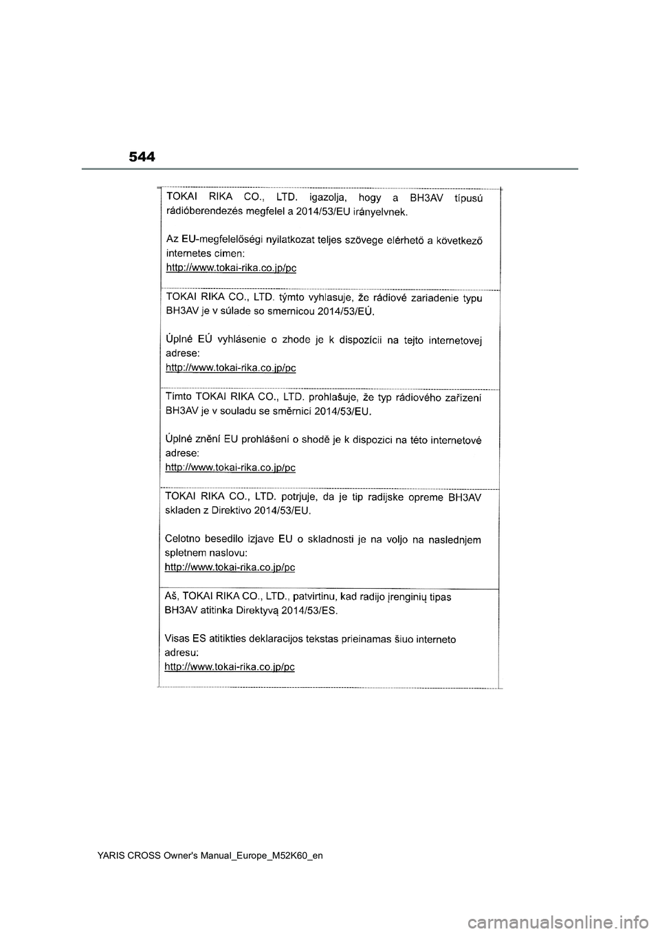TOYOTA YARIS CROSS 2021  Owners Manual 544
YARIS CROSS Owner's Manual_Europe_M52K60_en 