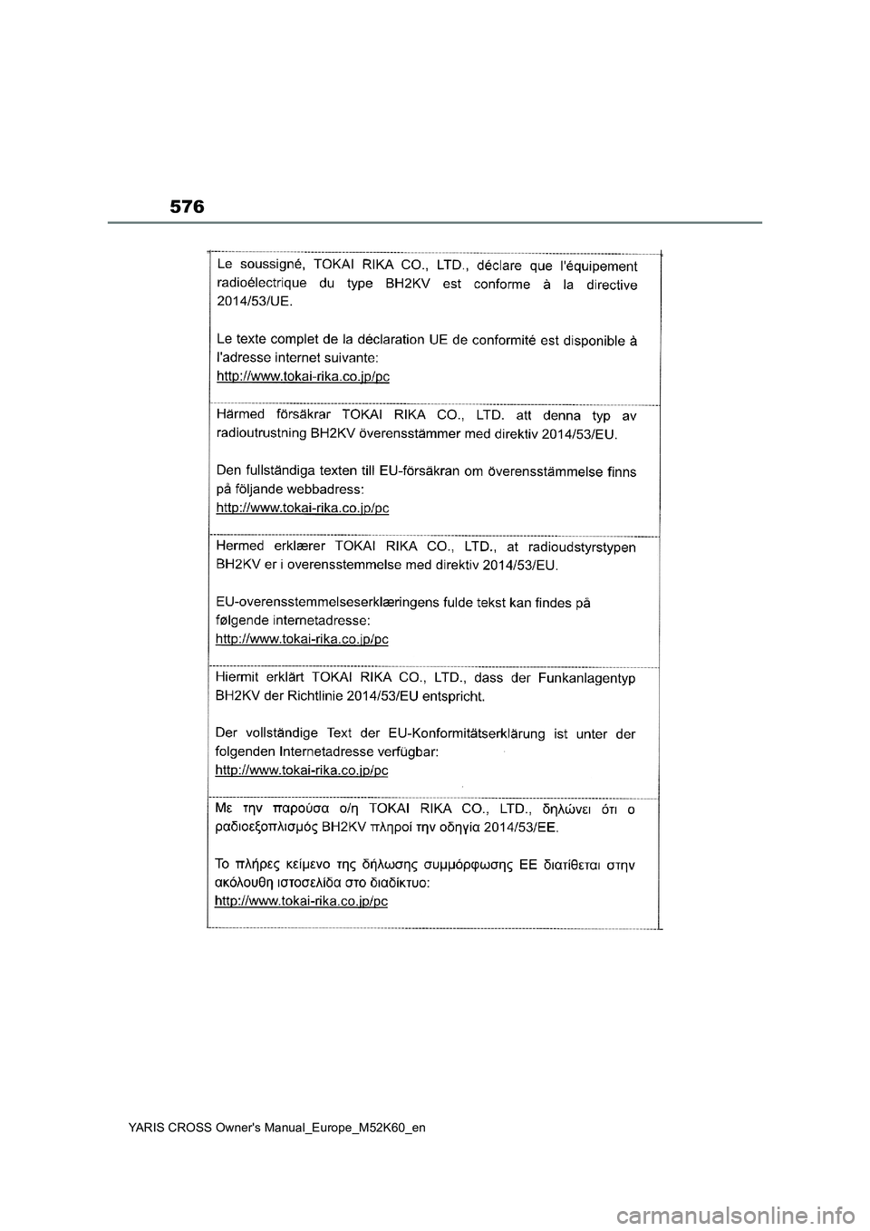 TOYOTA YARIS CROSS 2021  Owners Manual 576
YARIS CROSS Owner's Manual_Europe_M52K60_en 