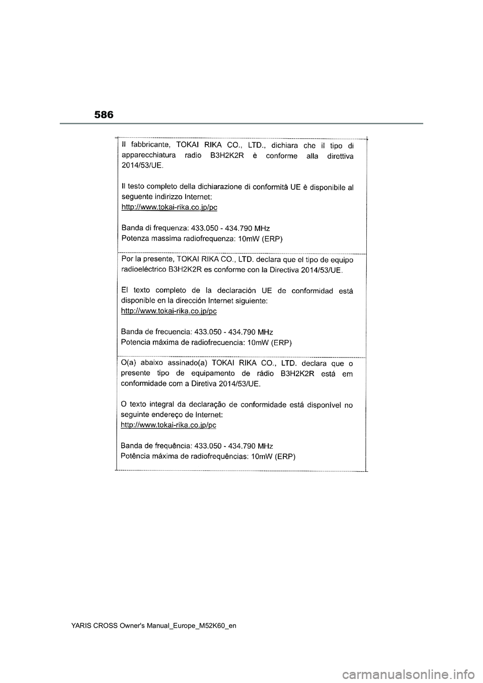 TOYOTA YARIS CROSS 2021  Owners Manual 586
YARIS CROSS Owner's Manual_Europe_M52K60_en 