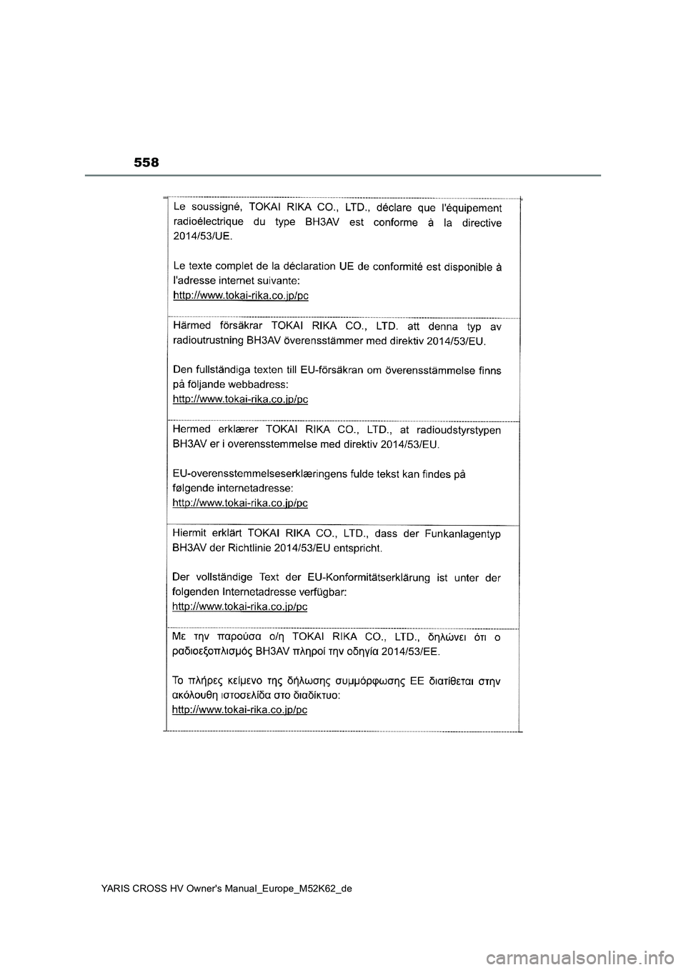 TOYOTA YARIS CROSS 2021  Betriebsanleitungen (in German) 558
YARIS CROSS HV Owner's Manual_Europe_M52K62_de 