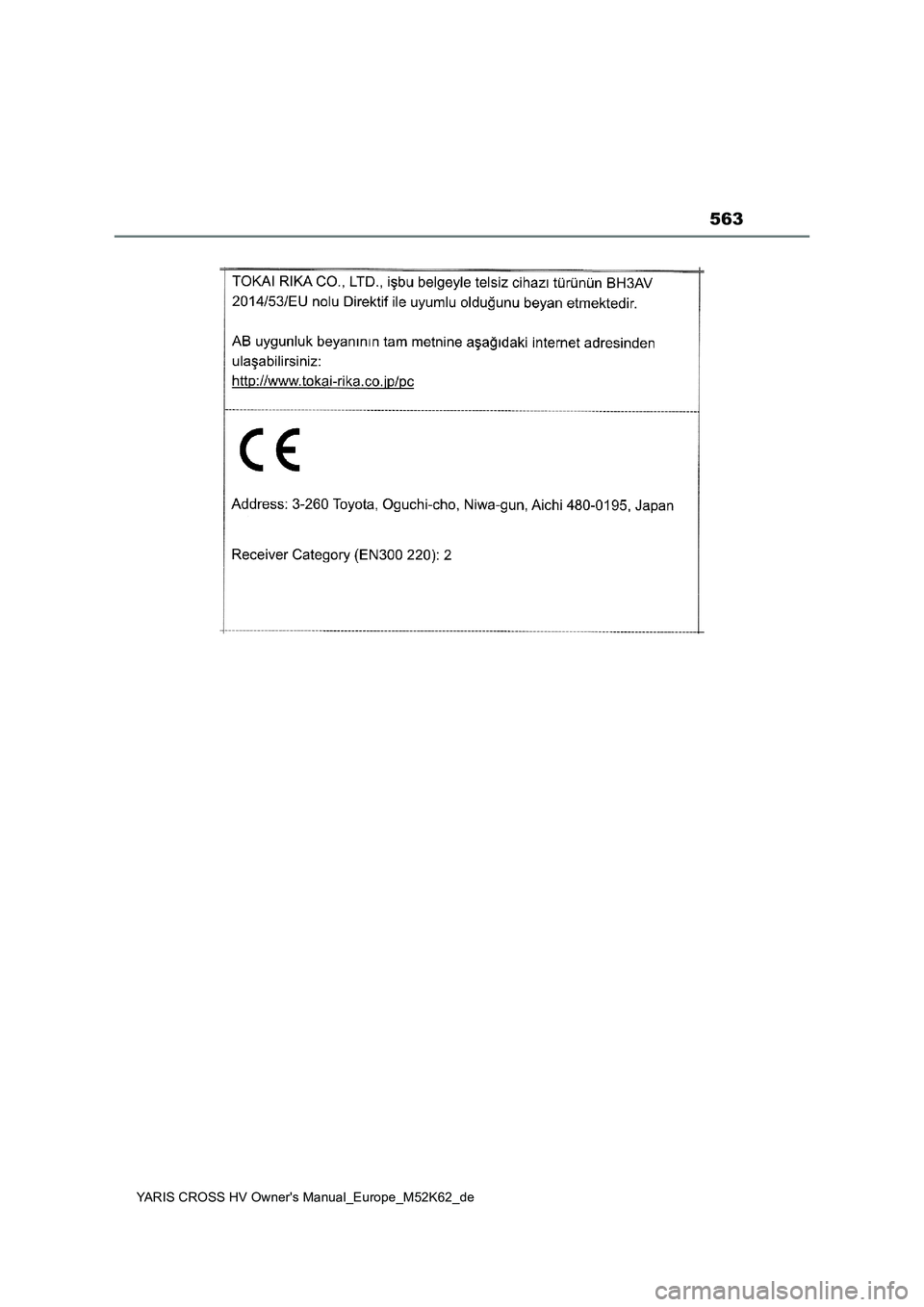 TOYOTA YARIS CROSS 2021  Betriebsanleitungen (in German) 563
YARIS CROSS HV Owner's Manual_Europe_M52K62_de 