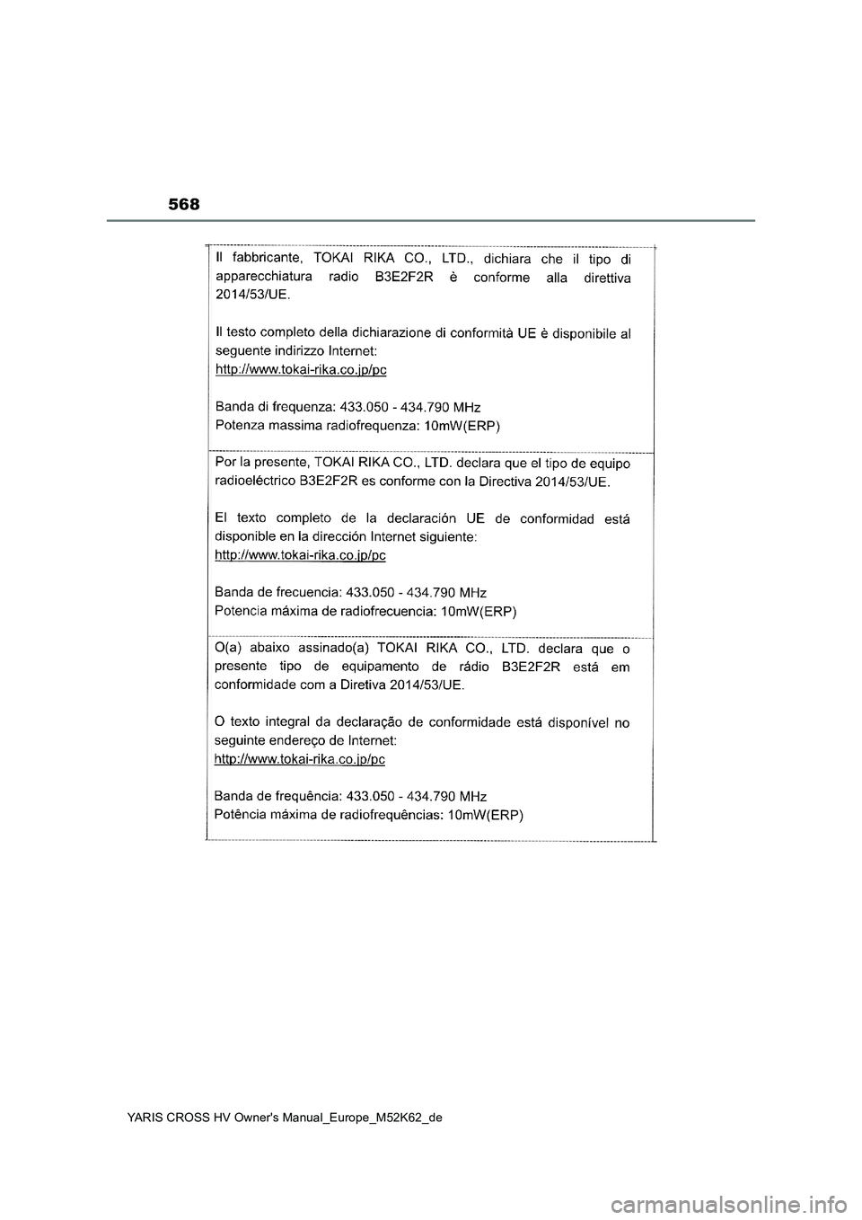 TOYOTA YARIS CROSS 2021  Betriebsanleitungen (in German) 568
YARIS CROSS HV Owner's Manual_Europe_M52K62_de 