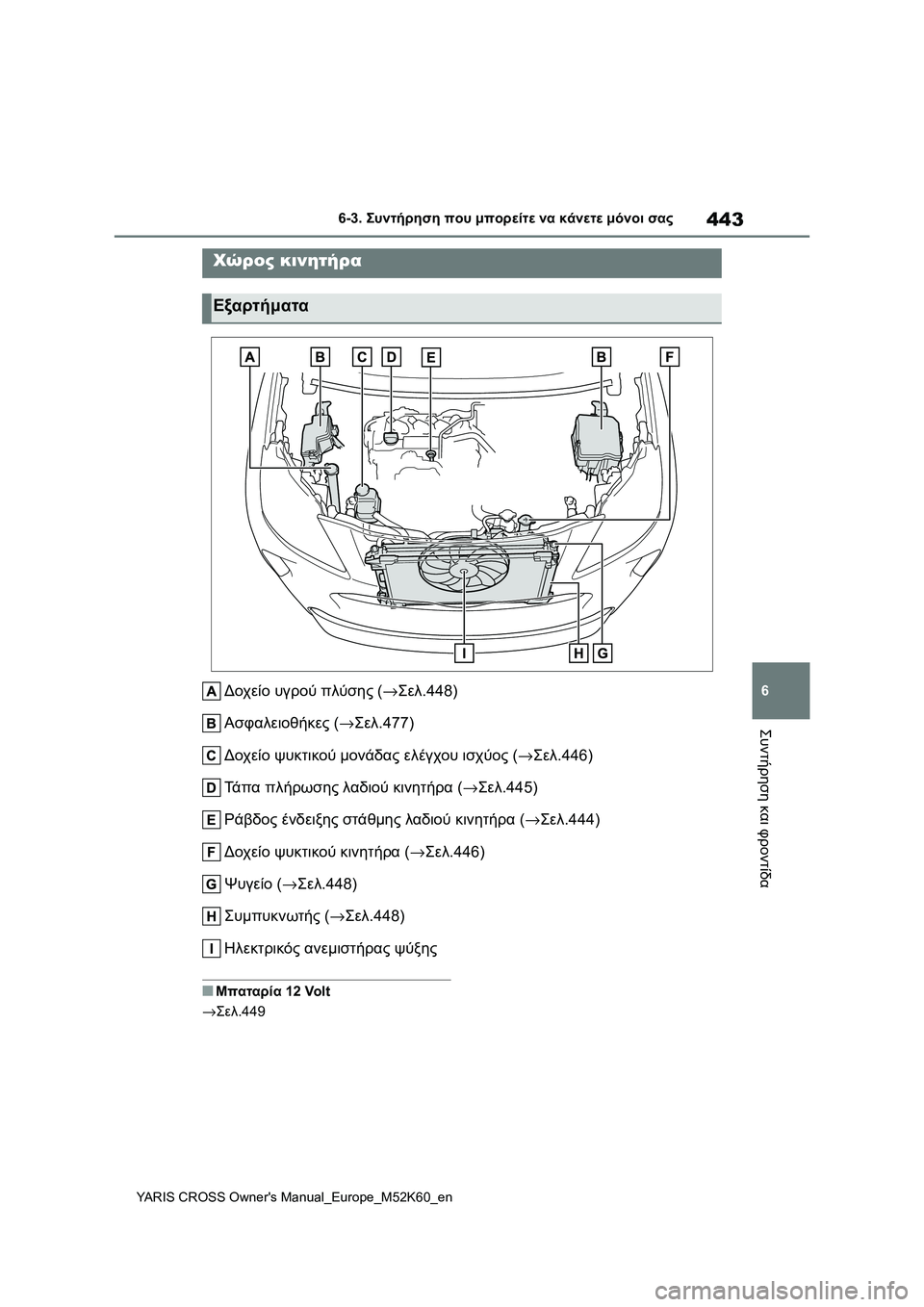 TOYOTA YARIS CROSS 2021  ΟΔΗΓΌΣ ΧΡΉΣΗΣ (in Greek) 443
6
YARIS CROSS Owners Manual_Europe_M52K60_en
6-3. Συντήρηση που μπορείτε να κάνετε μόνοι σας
Συντήρηση και φροντίδα
Δοχείο υγρού