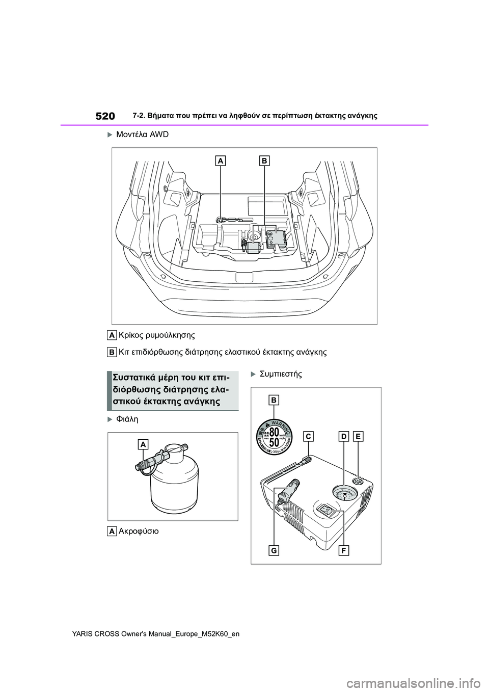 TOYOTA YARIS CROSS 2021  ΟΔΗΓΌΣ ΧΡΉΣΗΣ (in Greek) 520
YARIS CROSS Owners Manual_Europe_M52K60_en
7-2. Βήματα που πρέπει να ληφθούν σε περίπτωση έκτακτης ανάγκης
Μοντέλα AWD
Κρίκος ρ