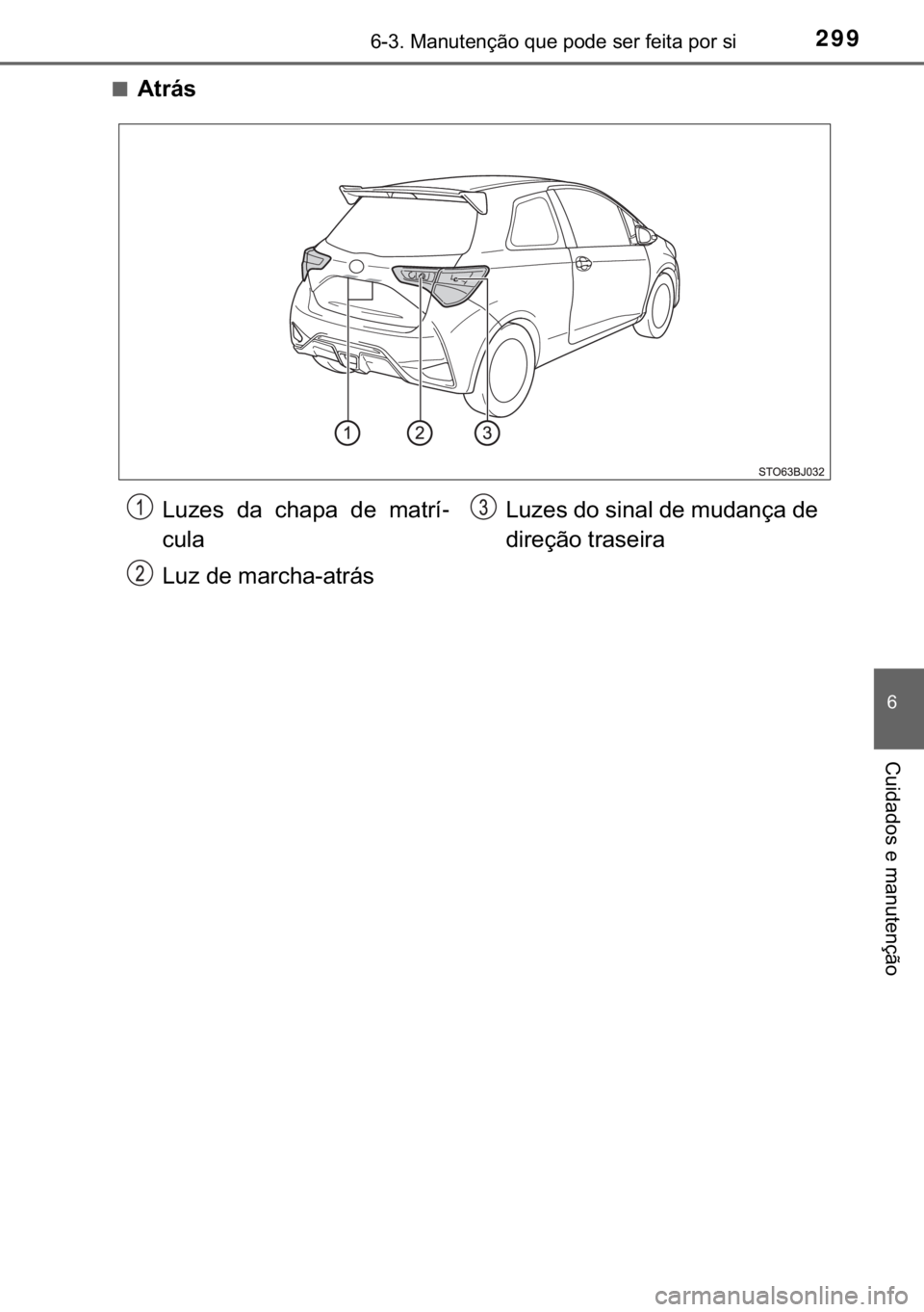 TOYOTA YARIS GRMN 2017  Manual de utilização (in Portuguese) 299������0�D�Q�X�W�H�Q�o�m�R��T�X�H��S�R�G�H��V�H�U��I�H�L�W�D��S�R�U��V�L
�
�&�X�L�G�D�G�R�V��H��P�D�Q�X�W�H�Q�o�m�R
■�$�W�U�i�V
�/�X�]�H�V� �G�D� �F�K�D�S�D� �G�H� �P�D�W�U�t-
�F