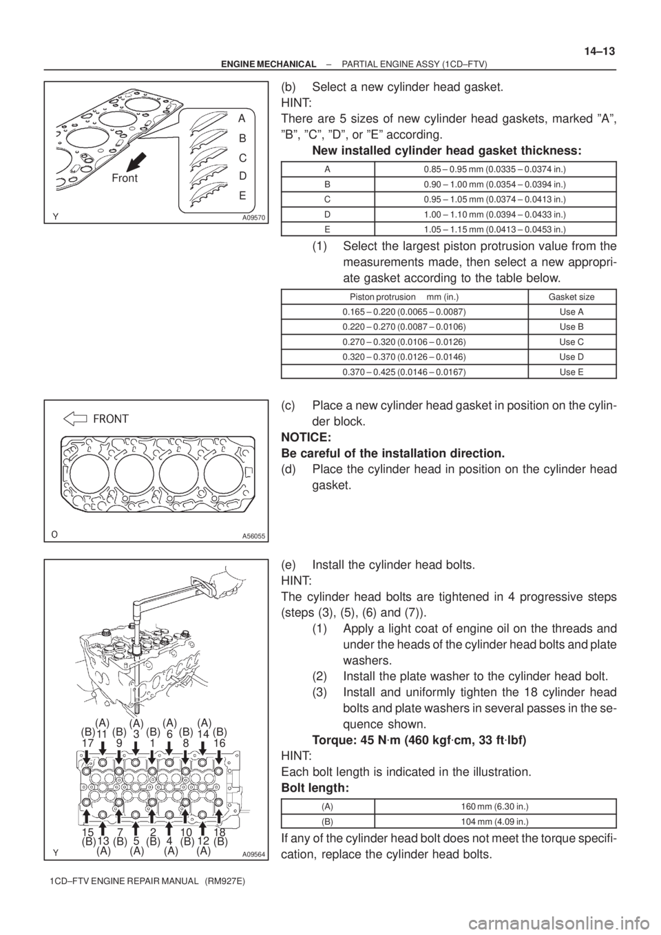 TOYOTA AVENSIS 2005  Service Repair Manual A
B
C
D
E
A09570
Front
A56055
A09564
1
18 2 3
4 56
78 9 (A)
10 11
12 1314
1516 17(B)
(A) (A) (A) (A)(A) (A)
(A)
(B) (B) (B) (B)
(B) (B) (B) (B) (B)
± ENGINE MECHANICALPARTIAL ENGINE ASSY (1CD±FTV)
1