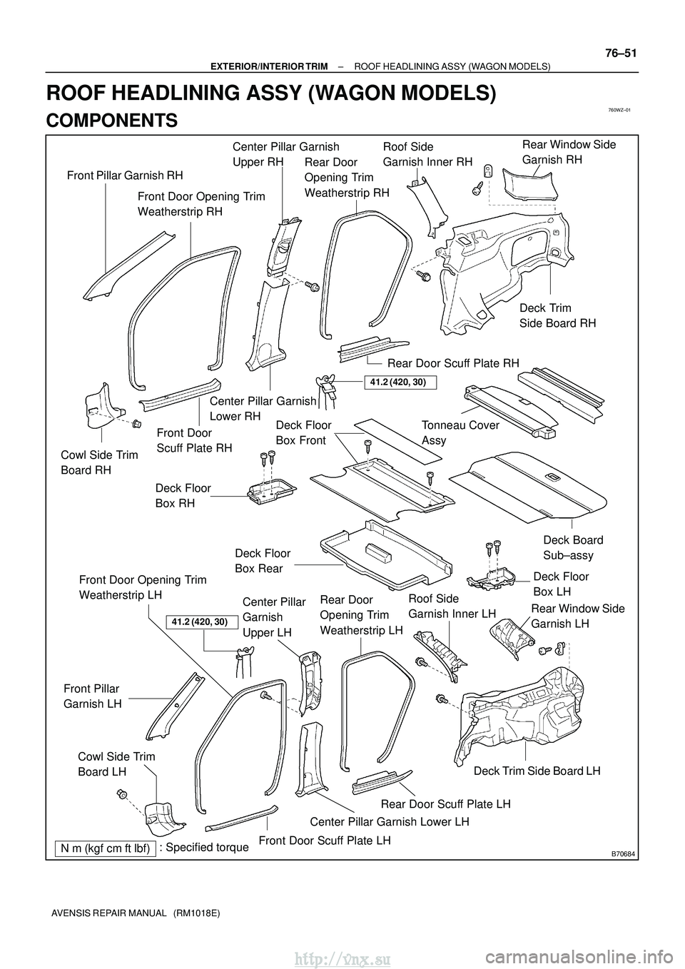 TOYOTA AVENSIS 2003 Service Repair Manual 760WZ±01
B70684
Front Pillar Garnish RH
Cowl Side Trim
Board RH
Front Door Opening Trim
Weatherstrip RH
Front Door
Scuff Plate RH
Center Pillar Garnish
Lower RH
Center Pillar Garnish
Upper RH
Rear Do TOYOTA AVENSIS 2003 Service Repair Manual 760WZ±01
B70684
Front Pillar Garnish RH
Cowl Side Trim
Board RH
Front Door Opening Trim
Weatherstrip RH
Front Door
Scuff Plate RH
Center Pillar Garnish
Lower RH
Center Pillar Garnish
Upper RH
Rear Do