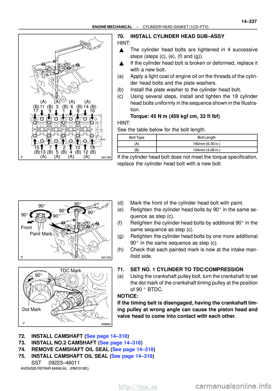 TOYOTA AVENSIS 2003 Service Repair Manual A61189
10
11
12
13 14
15 16
17
18
2
1
4563
7 8
9
(A) (A)
(A)(A) (A)
(A)
(A)
(B) (B) (B) (B) (B) (B) (B)(B)
(B)(B)
(A)
A61190
90
90
9090
90
90
Front Paint Mark
90
A09683
TDC Mark
Dot Mark
± TOYOTA AVENSIS 2003 Service Repair Manual A61189
10
11
12
13 14
15 16
17
18
2
1
4563
7 8
9
(A) (A)
(A)(A) (A)
(A)
(A)
(B) (B) (B) (B) (B) (B) (B)(B)
(B)(B)
(A)
A61190
90
90
9090
90
90
Front Paint Mark
90
A09683
TDC Mark
Dot Mark
±