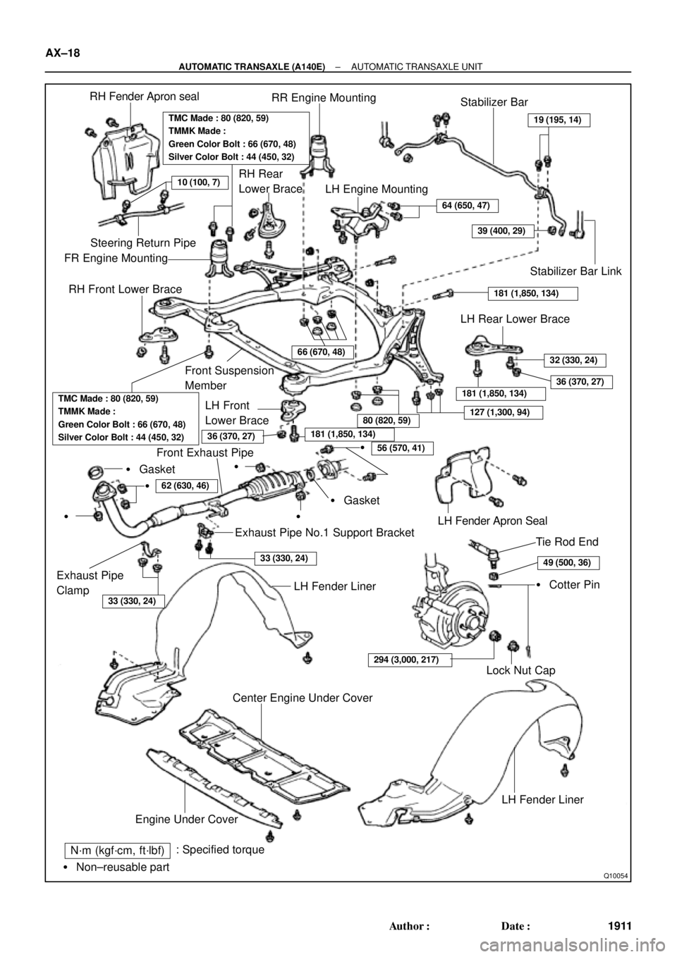 TOYOTA CAMRY 2000 Service Repair Manual Q10054
RH Fender Apron seal
RR Engine Mounting
Stabilizer Bar
10 (100, 7)RH Rear
Lower Brace
Steering Return Pipe
19 (195, 14)
FR Engine Mounting
Stabilizer Bar Link
Front Suspension
Member
Front Ex TOYOTA CAMRY 2000 Service Repair Manual Q10054
RH Fender Apron seal
RR Engine Mounting
Stabilizer Bar
10 (100, 7)RH Rear
Lower Brace
Steering Return Pipe
19 (195, 14)
FR Engine Mounting
Stabilizer Bar Link
Front Suspension
Member
Front Ex