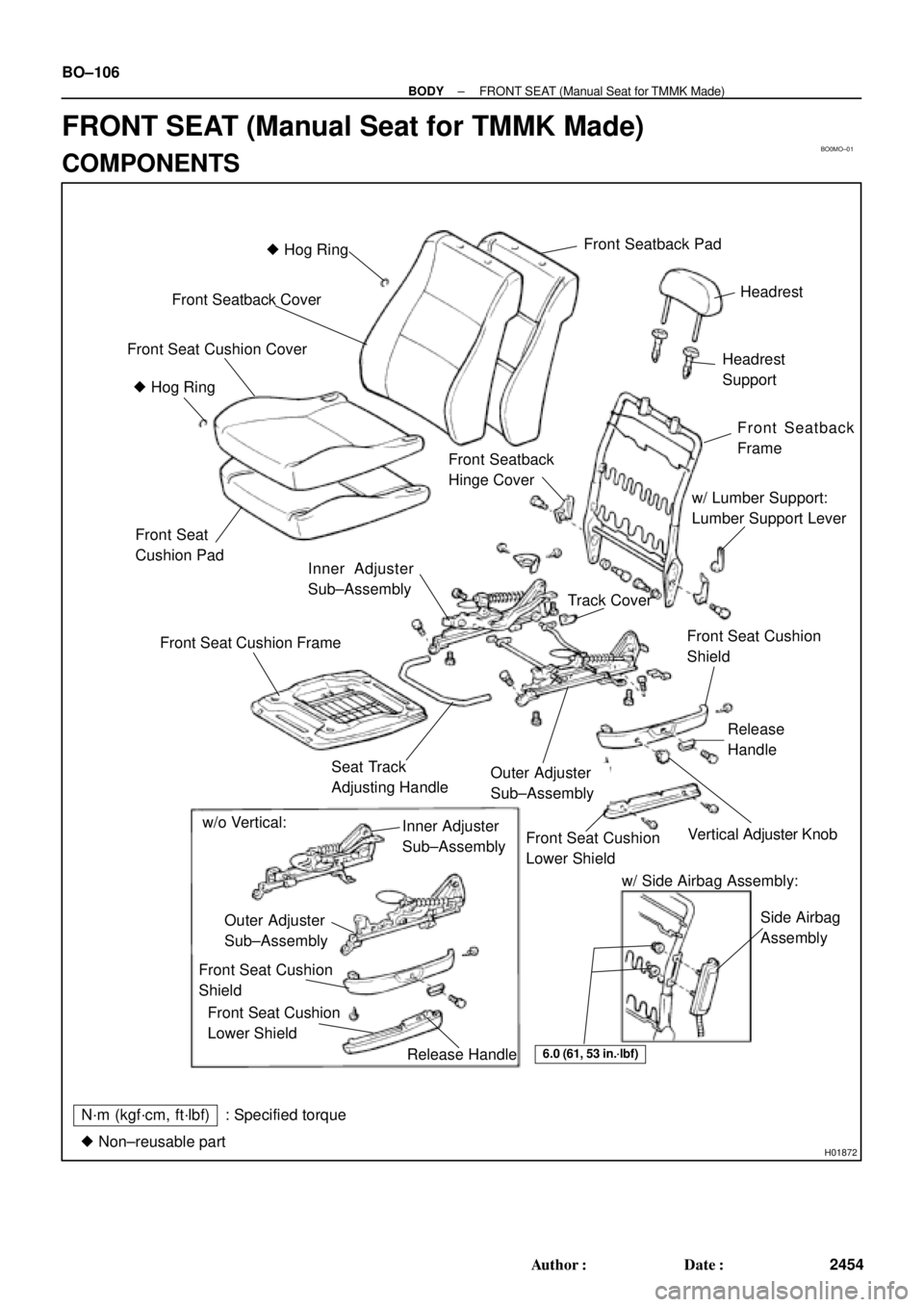 TOYOTA CAMRY 2000  Service Repair Manual BO0MO±01
H01872
 Hog Ring
Front Seatback Cover
Front Seatback Pad
Headrest
Headrest
Support
 Hog Ring
Front Seatback
Hinge Cover
Front Seatback
Frame
w/ Lumber Support:
Lumber Support Lever
Front S