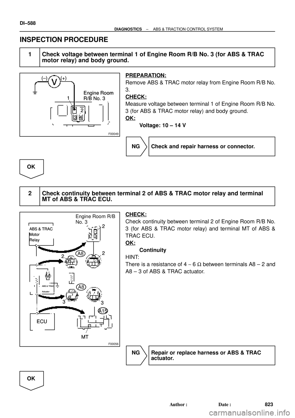 TOYOTA CAMRY 2000 Service Repair Manual F00049
1
2
34 (+) (±)
Engine Room
R/B No. 31
2
34 (+) (±)
Engine Room
R/B No. 31
2
34 (+) (±)
Engine Room
R/B No. 31
2
34 (+) (±)
Engine Room
R/B No. 3
F00056
ABS & TRAC
Motor
Relay
M2
A15
MT
TOYOTA CAMRY 2000 Service Repair Manual F00049
1
2
34 (+) (±)
Engine Room
R/B No. 31
2
34 (+) (±)
Engine Room
R/B No. 31
2
34 (+) (±)
Engine Room
R/B No. 31
2
34 (+) (±)
Engine Room
R/B No. 3
F00056
ABS & TRAC
Motor
Relay
M2
A15
MT