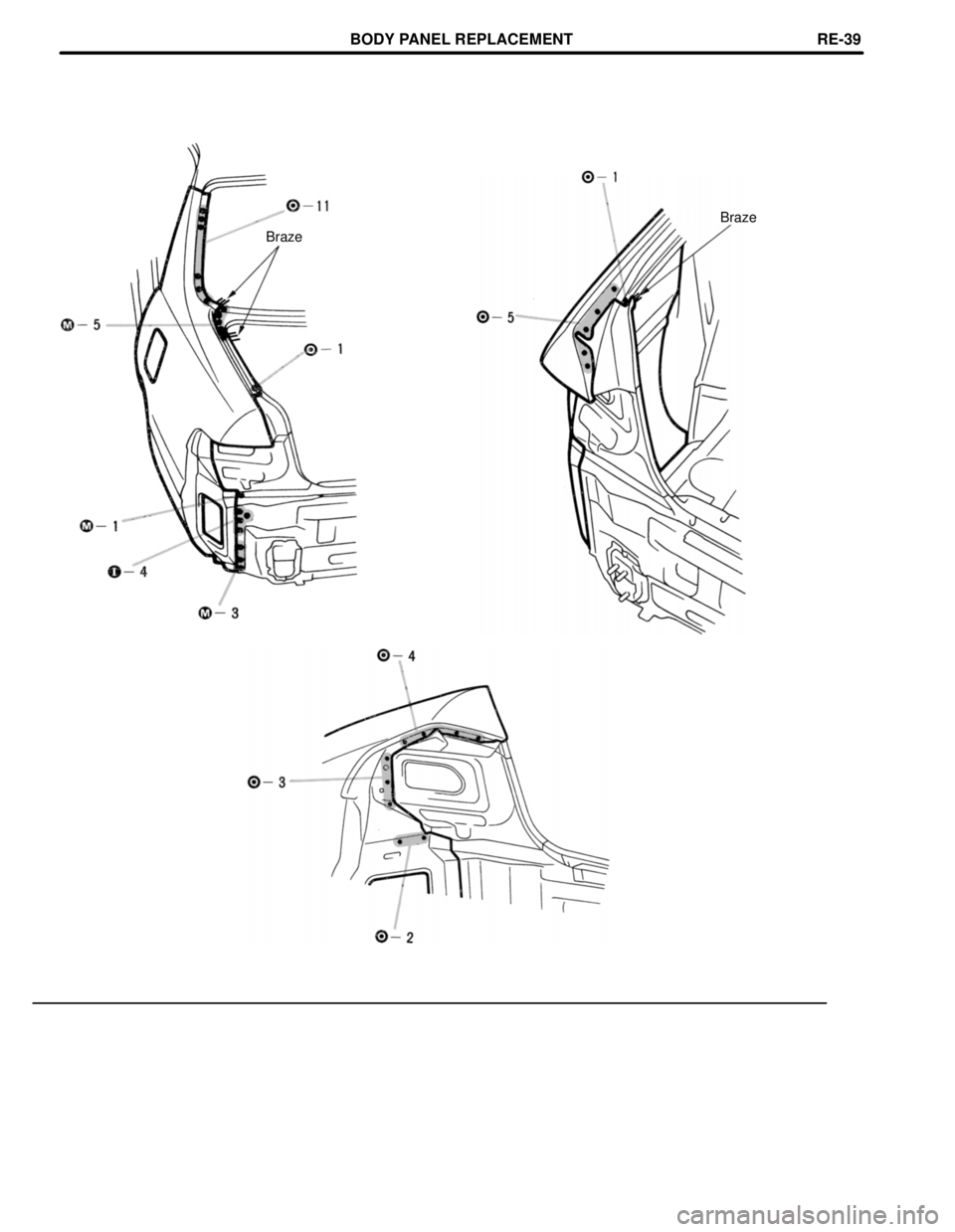 TOYOTA CAMRY 2000  Service Repair Manual Braze
Braze
BODY PANEL REPLACEMENTRE-39 