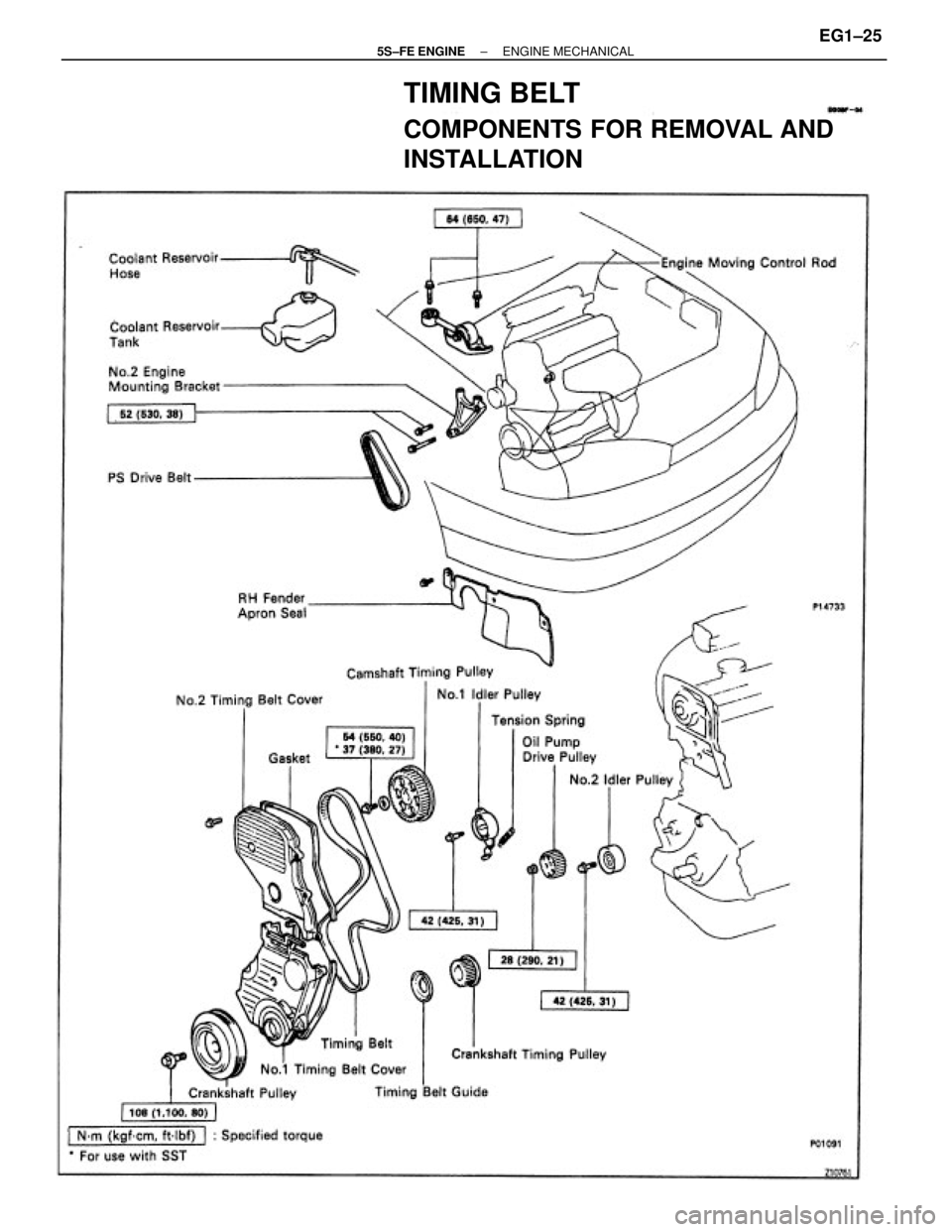 TOYOTA CAMRY 2000  Service Repair Manual TIMING BELT
COMPONENTS FOR REMOVAL AND
INSTALLATION
± 5S±FE ENGINEENGINE MECHANICALEG1±25 