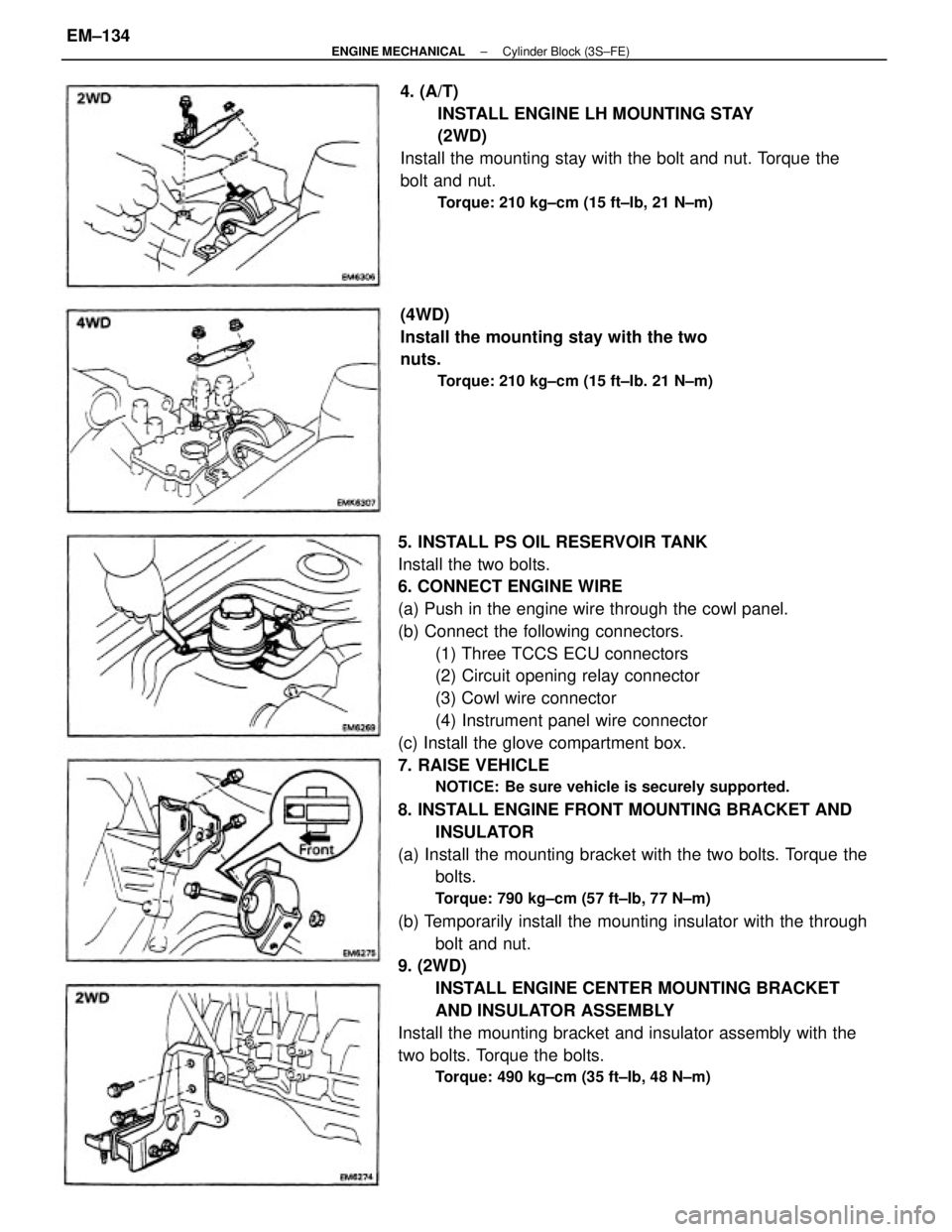 TOYOTA CAMRY V20 1986 Service Information 5. INSTALL PS OIL RESERVOIR TANK
Install the two bolts.
6. CONNECT ENGINE WIRE
(a) Push in the engine wire through the cowl panel.
(b) Connect the following connectors.
(1) Three TCCS ECU connectors
( TOYOTA CAMRY V20 1986 Service Information 5. INSTALL PS OIL RESERVOIR TANK
Install the two bolts.
6. CONNECT ENGINE WIRE
(a) Push in the engine wire through the cowl panel.
(b) Connect the following connectors.
(1) Three TCCS ECU connectors
(