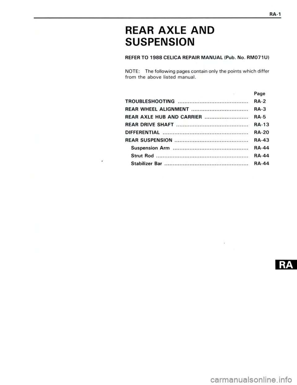 TOYOTA CELICA 1988  Repair Manual 