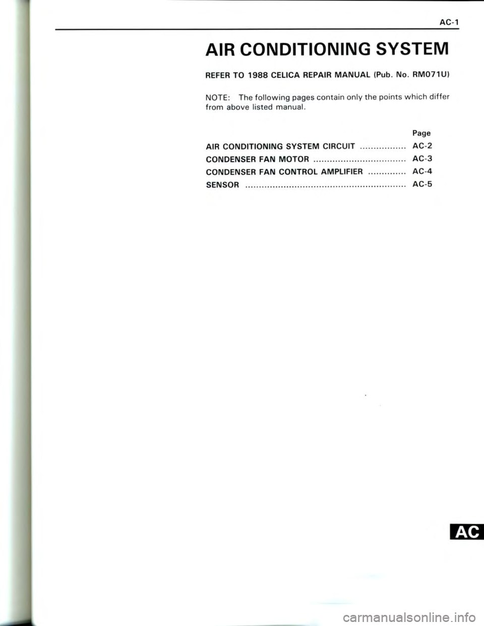 TOYOTA CELICA 1988  Repair Manual 